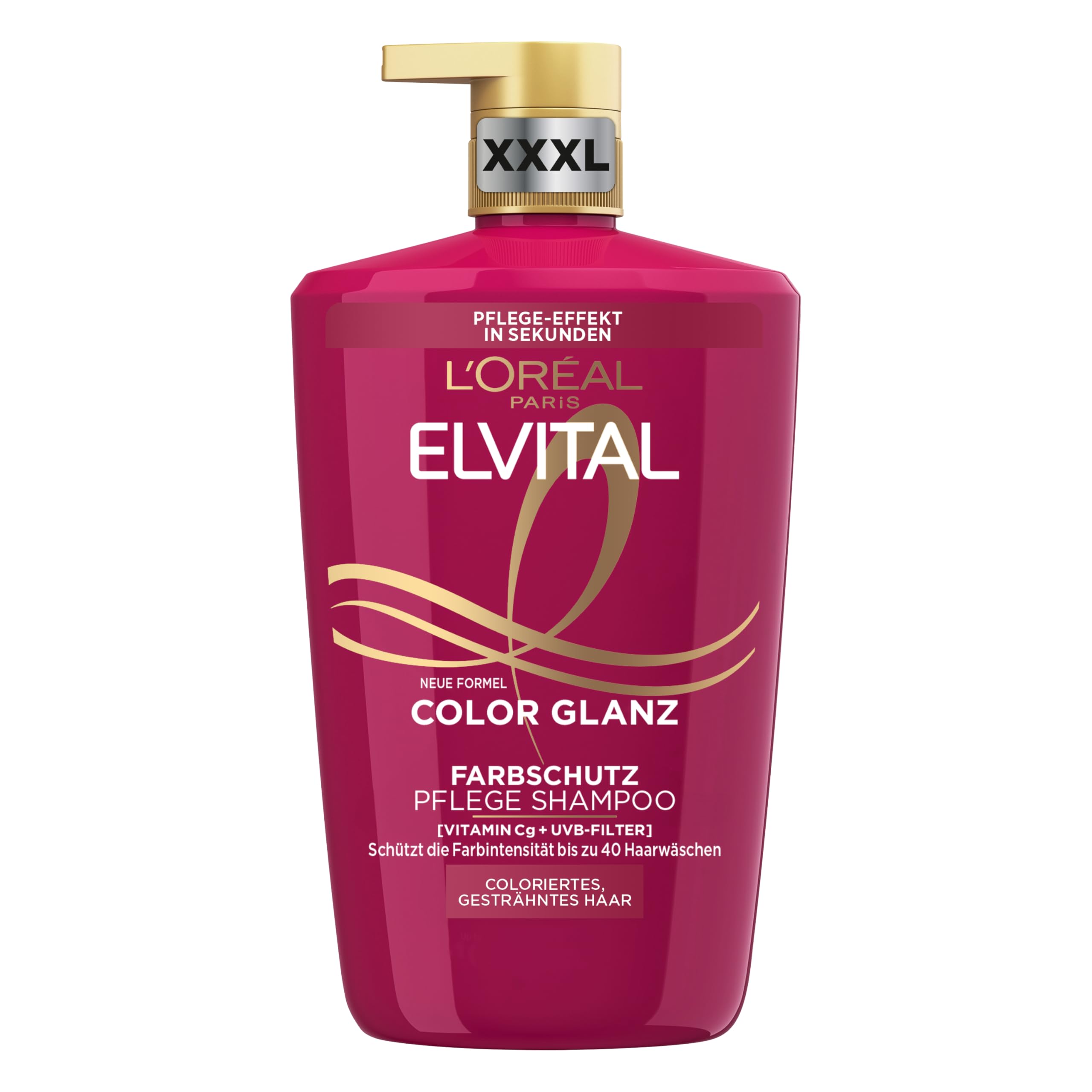 L'Oréal Paris Elvital XXXL Farbschutz Shampoo für coloriertes, getöntes oder gesträhntes Haar, Mit Pfingstrosen Extrakt und UVA-/UVB- Filter, Color Glanz Pflegeshampoo, 1 x 1000 ml