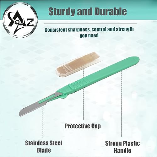 Miniatura 3 de Bisturí facial estéril desechable #16, herramienta de depilación y dermaplaning, cuchillas de acero al carbono de precisión con mango de plástico,