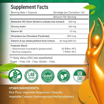 FloraBliss Akkermansia, Bacillus, Chicory, Berberine, Vitamin D & B2