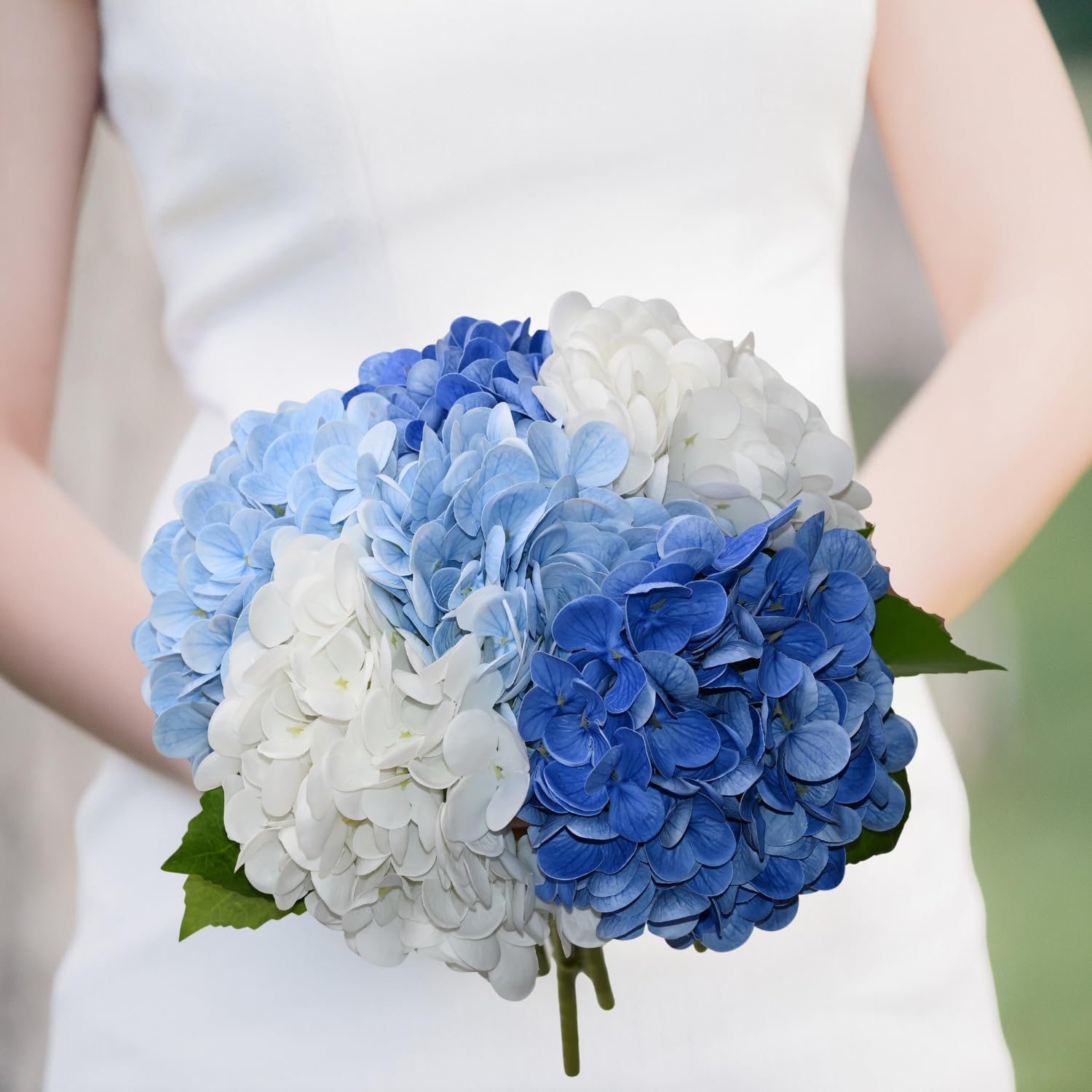 12.6'' Light Blue Hydrangea Artificial Flowers, 6Pcs Realistic Latex Faux Hydrangeas with Short Stems & Leaves for Home Decor, Party Floral Arrangements, Wedding Bouquet, Table Centerpieces - Image 7