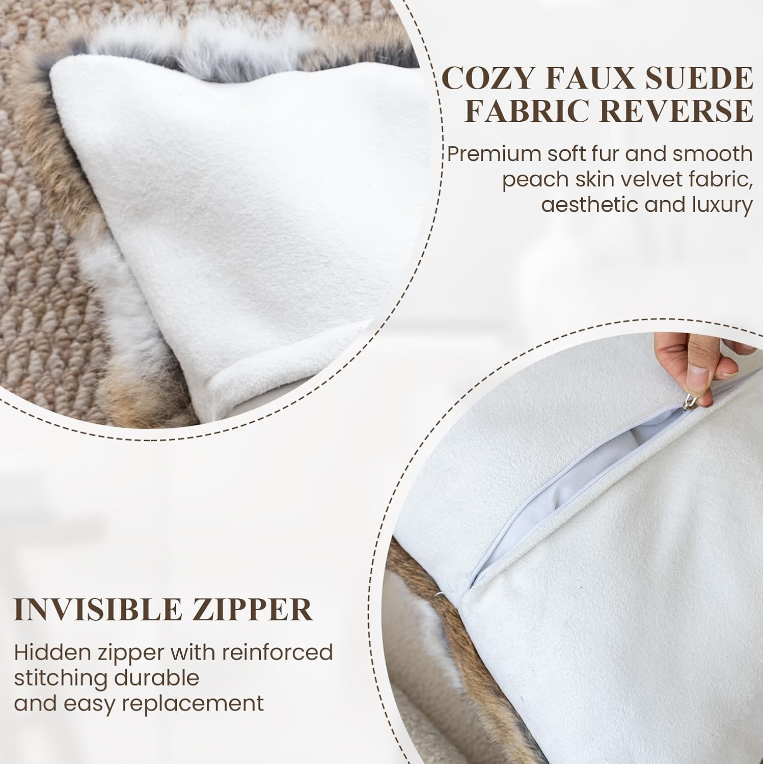 MOOX Rabbit Fur Throw Pillow Covers Decorative Fluffy Soft Fuzzy Plush Luxury Genuine Animal Skin Lumbar Pillow 18"x18" Cushion Cover, Couch-Yellow White - Image 3