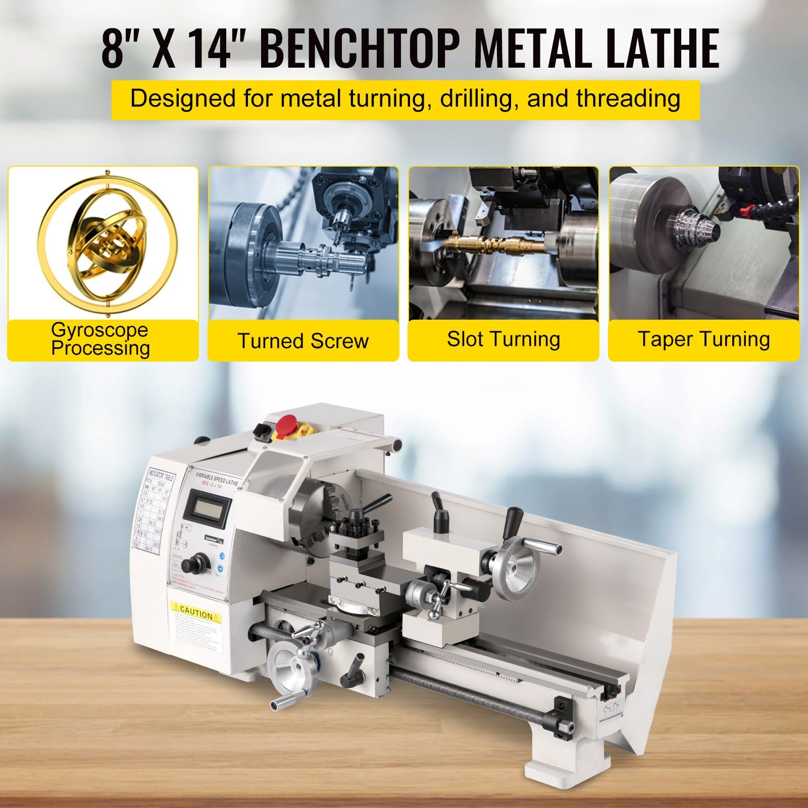 Drehmaschine 210mmx350mm,Drehmaschine Metall Klein 600W,Mini Metall Präzisions-Minidrehmaschine,Mini Drehbank mit Gewindebereich von 10-44 TPI,Drehbank Metall Klein mit 4-Wege-Revolverpfosten