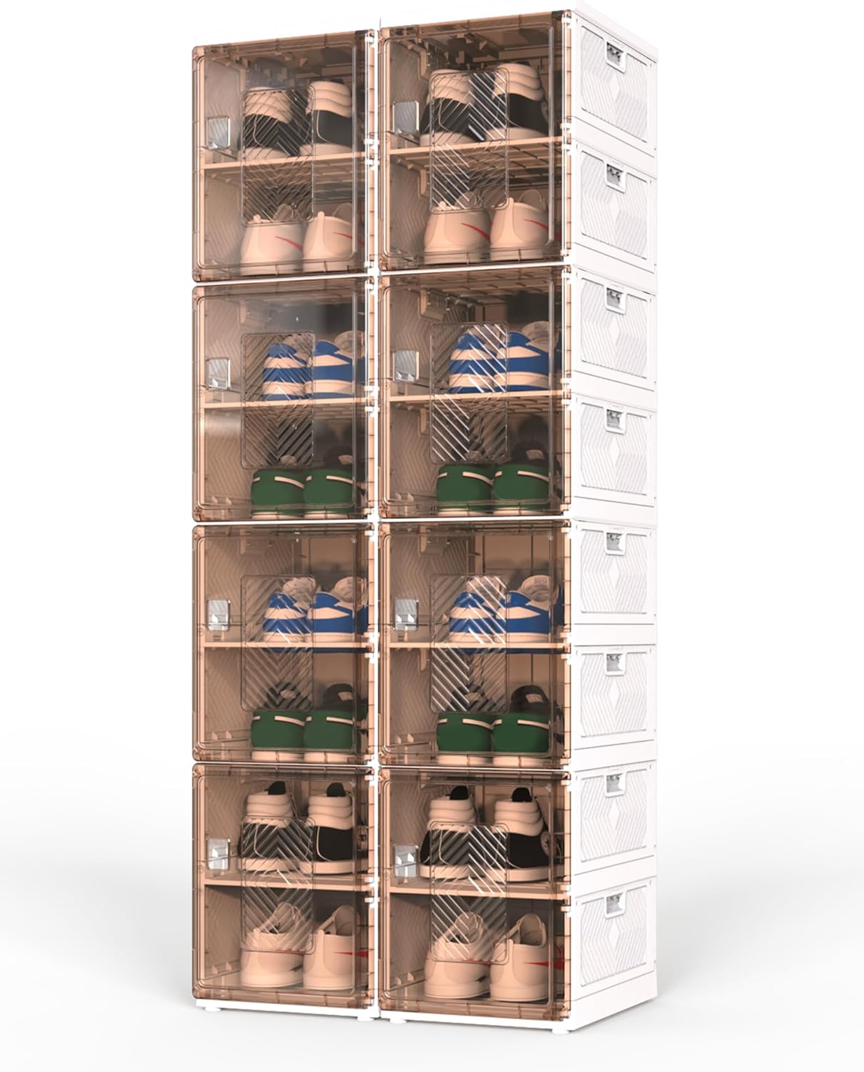 Latoxcaa Foldable Shoe Storage, No-Tool Assembly Shoe Box with Magnetic Clear Doors, Closed Shoe Rack for Closet, Entryway and Garage, Fits Men's Size 14, 6 Tiers 6 Pairs