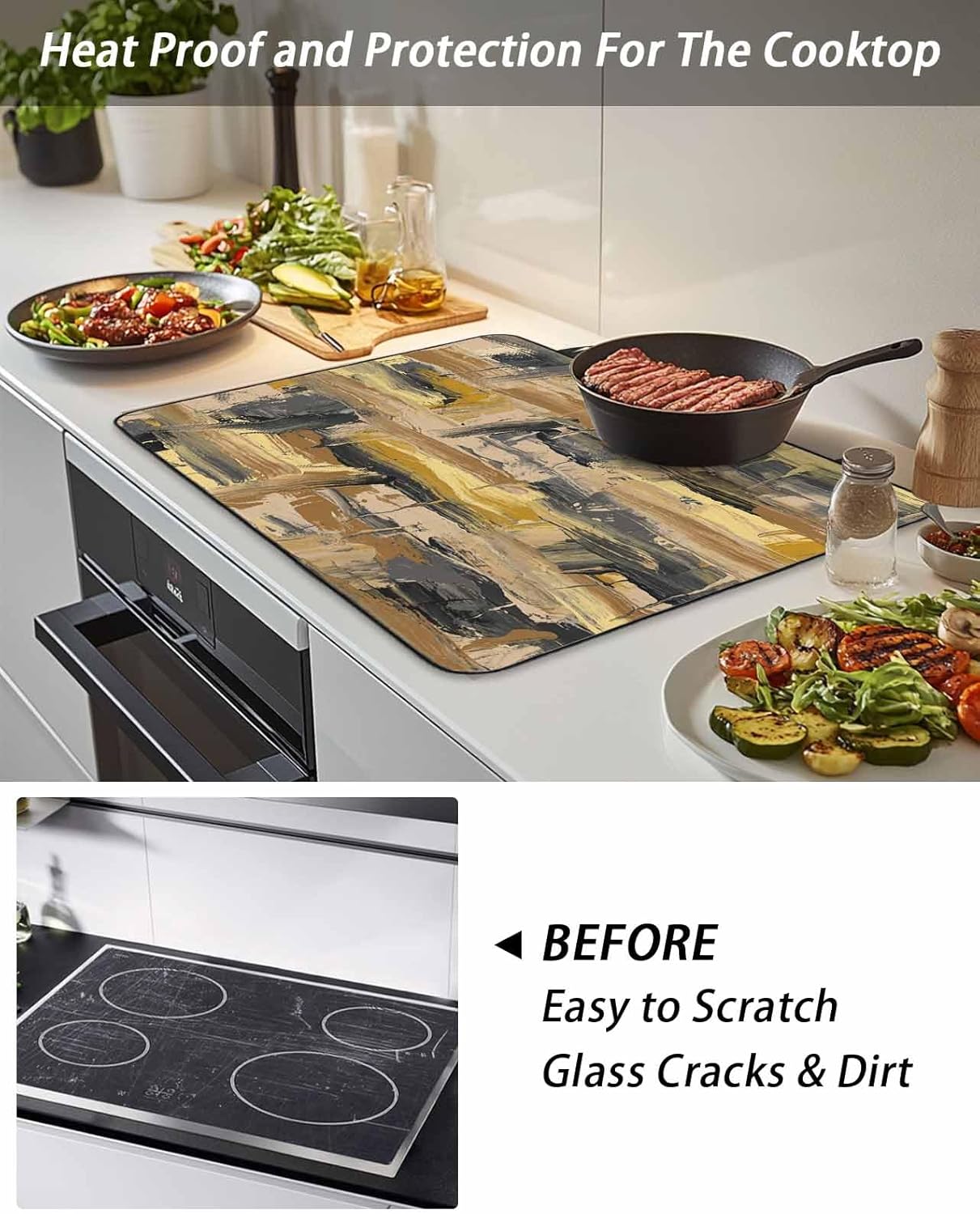 Stove Top Cover Ombre Yellow Graffiti Stove Cover for Electric Stove Top Abstract Modern Painting Glass Cooktop Covers Anti-Slip Mat Heat R esistant Countertop Protector Kitchen Decor 28.5"x20.5"
