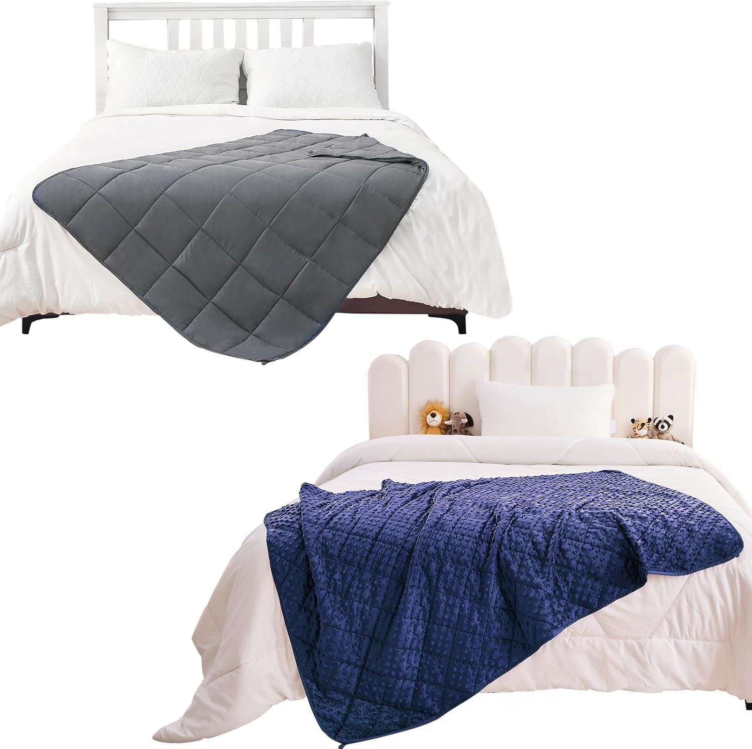 yescool Grey Weighted Blanket 5lbs with Blue Minky Heavy Blanket 5lbs