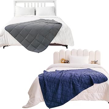 yescool Grey Weighted Blanket 5lbs with Blue Minky Heavy Blanket 5lbs