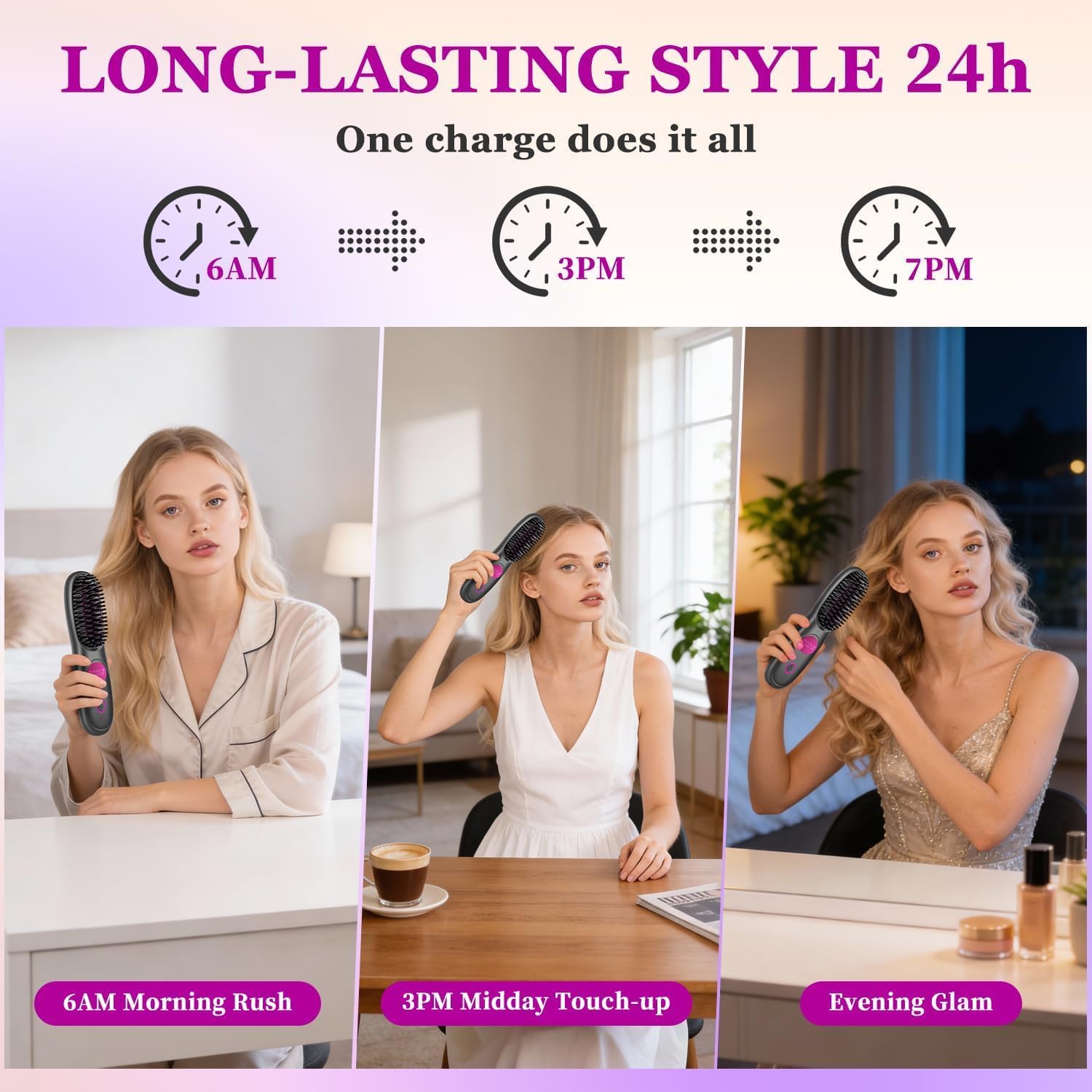 Go Brush Pro,2026 New Cordless Straight Hair Brush, Portable Scald-Proof mini Straight Hair Comb with Three Temperature Settings and LED Display Screen, Quickly Heating Travel Hair Brush (Black)