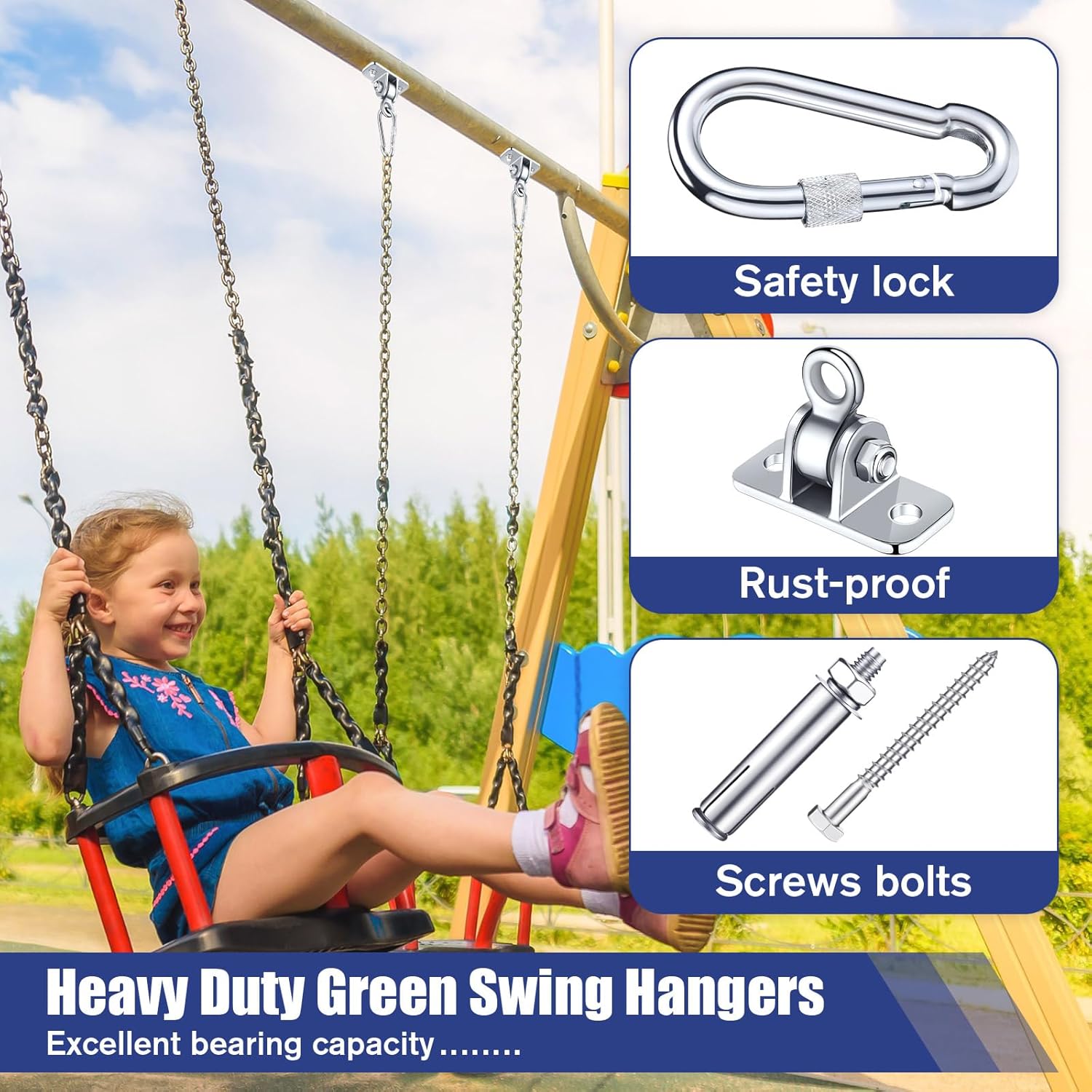 Tandefio 8 Sets of Robust Swing Hangers for Wooden Concrete Set with Swing Hook Screw Bolt Washer Swingset Accessory for Porch Patio Yoga Indoor Outdoor, Over 1800 lb Capacity (Stainless Steel Color)