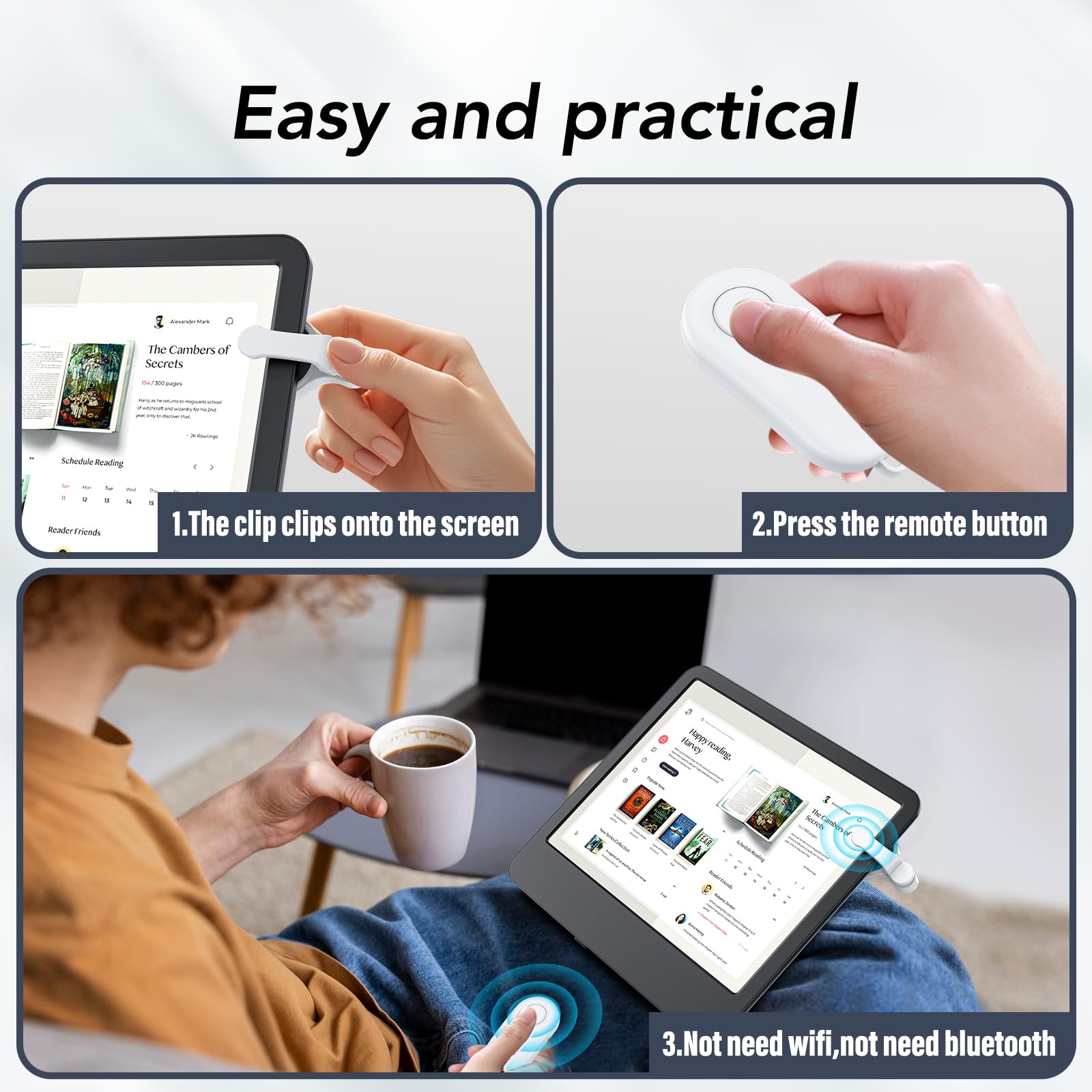 Seitenumkehrer mit Fernbedienung für Kindle Paperwhite Oasis Kobo eReader, Kindle Clicker, Seitenumkehrer, Zubehör für iPhone, iPad, Android-Tablets, Leseromane, Videoaufzeichnung und Auslöser Selfie