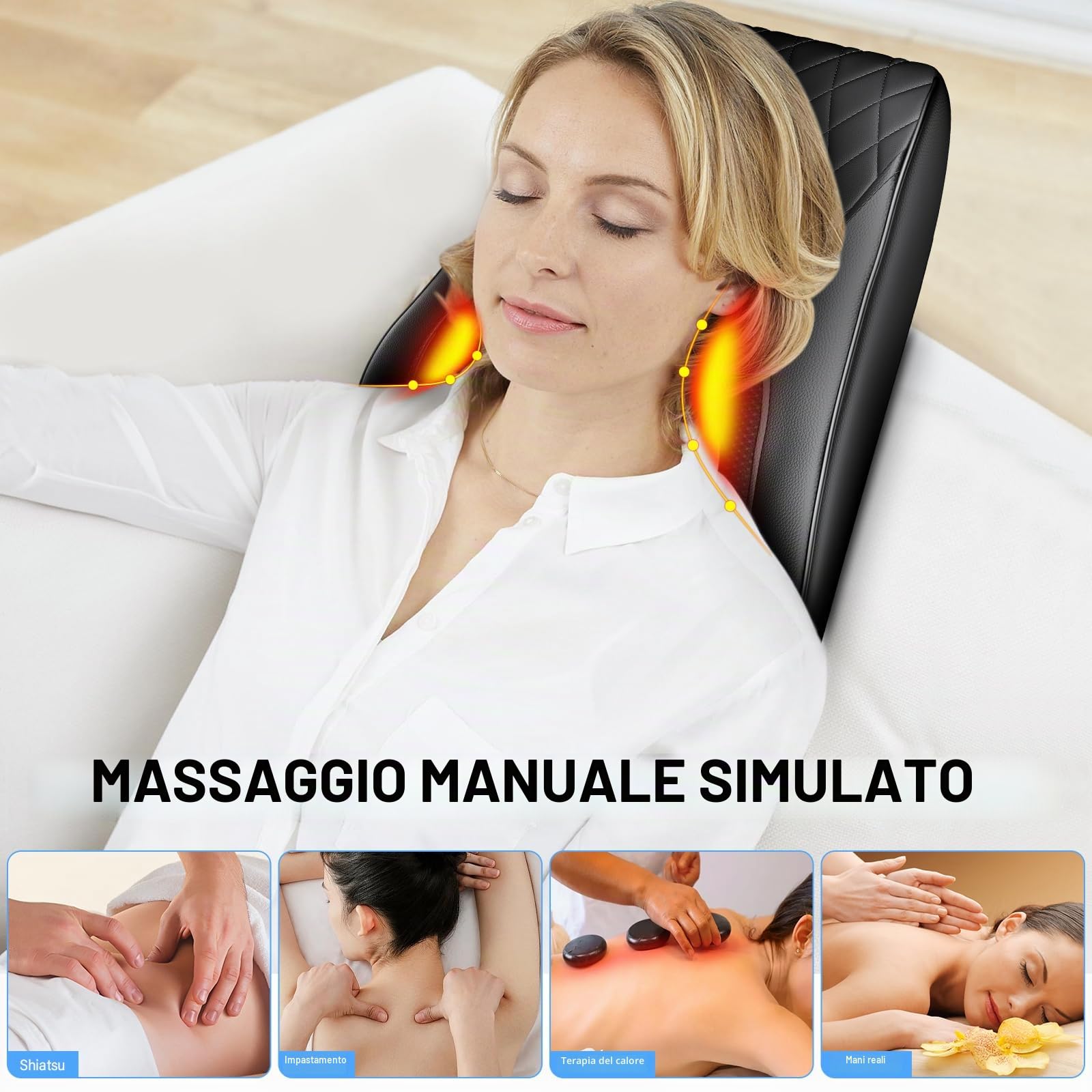 Massaggiatore Cervicale con Calore,3D Massaggiatore Schiena e Collo con 3 Velocità Regolabili e 3 Modalità Cuscino Massaggiante per Rilassarsi a Casa,Auto e Ufficio