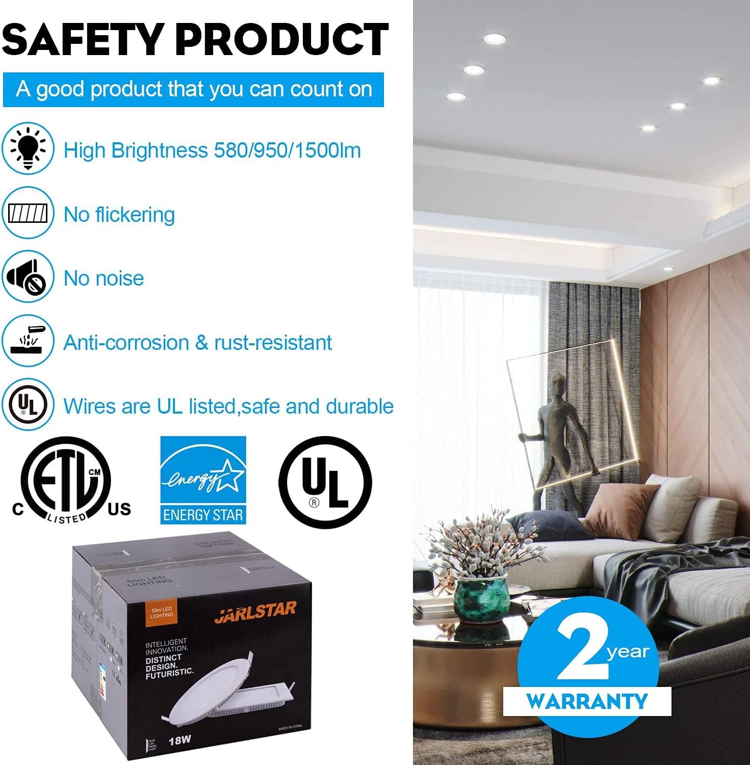 8 Inch LED Recessed Light with Junction Box, 8Pack Ultra Thin LED Recessed Lighting.6000K Daylight, No Dimmable,18W 8" Recessed Ceiling Canless Wafer Downlight.Slim Can-Killer Lights,CRI80+