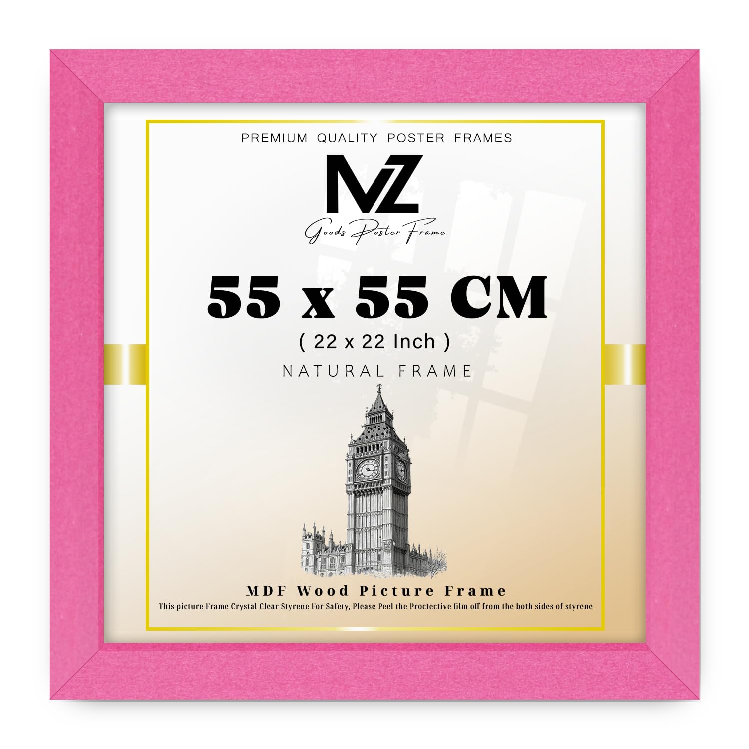 MZ GOODS | Flat Poster Frame (55 x 55 CM) - 22 x 22 Inch Decorative Frame for Posters, Prints, Artwork 1' 10" x 1' 10" [ Pink ]