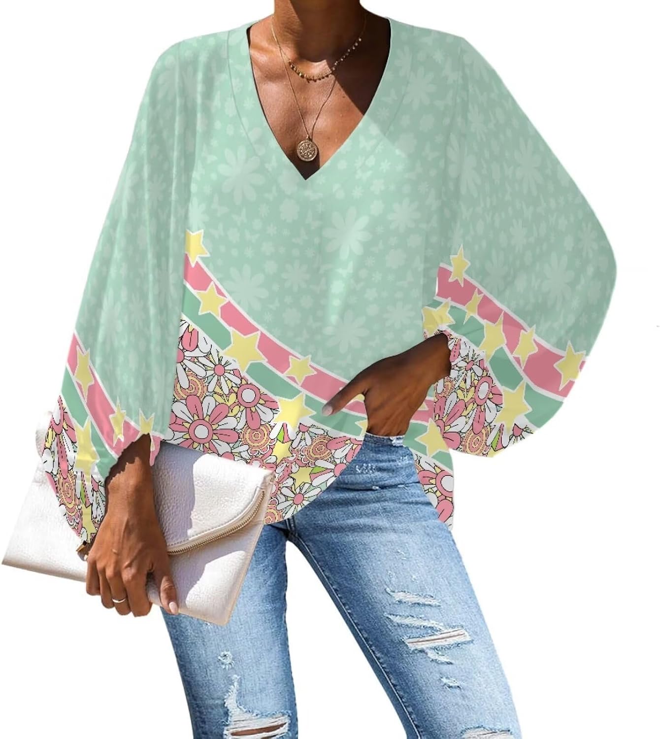 Mushroom Women's Loose Shirts, Ladies Batwing Sleeve Beach Cover Flowy Tunic Shirt Tops, Spring Fall Soft Pajama Top