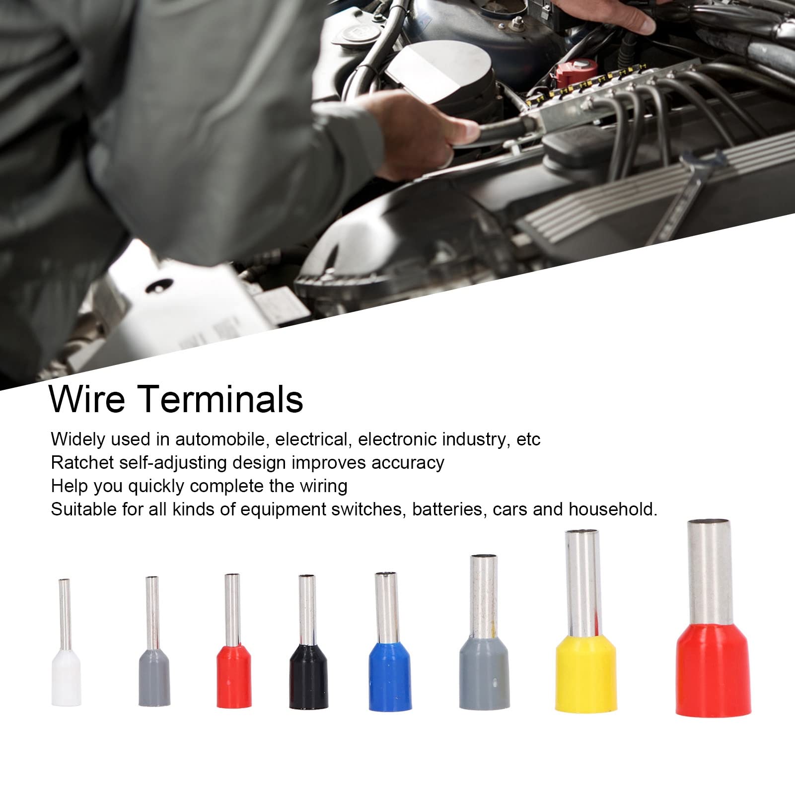 1800 unids/caja conectores de cables eléctricos 8 tipos de terminales de engarzado de alambre ajustables Kit de herramientas de prensado de virola para el hogar del coche