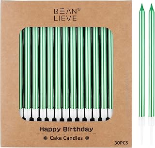 BEAN LIEVE 30-Count Green Long Thin Metallic Birthday Candles, Cake Candles, Birthday Parties, Wedding Decorations, Party Candles, Cake Decorations