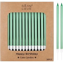 BEAN LIEVE 30-Count Green Long Thin Metallic Birthday Candles, Cake Candles, Birthday Parties, Wedding Decorations, Party Candles, Cake Decorations