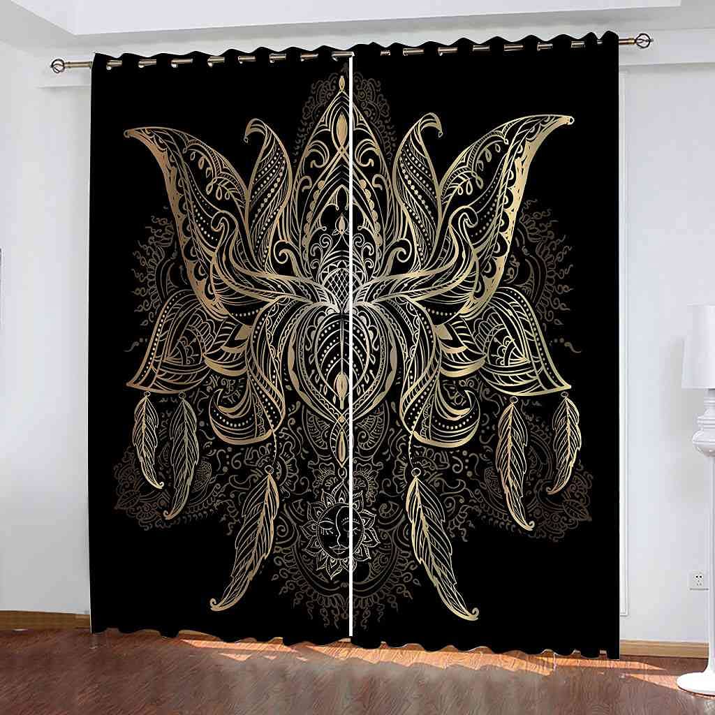 Rideaux occultants motif lotus doré pour le sommeil du salon