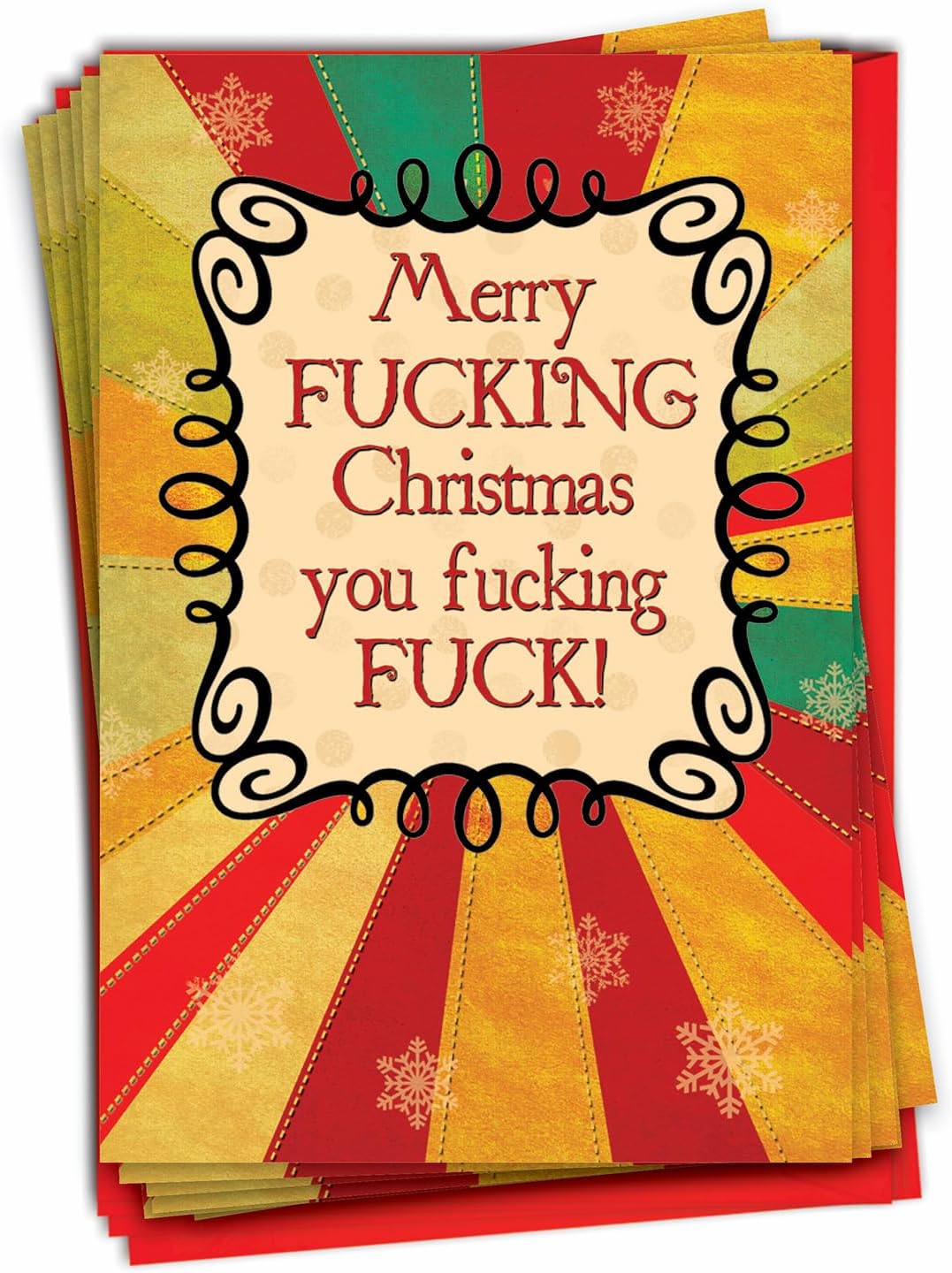 NobleWorks 12 Funny Christmas Cards w/5 x 7 Inch Envelopes (1 Design, 12 Each) - Merry Effin Xmas B1243