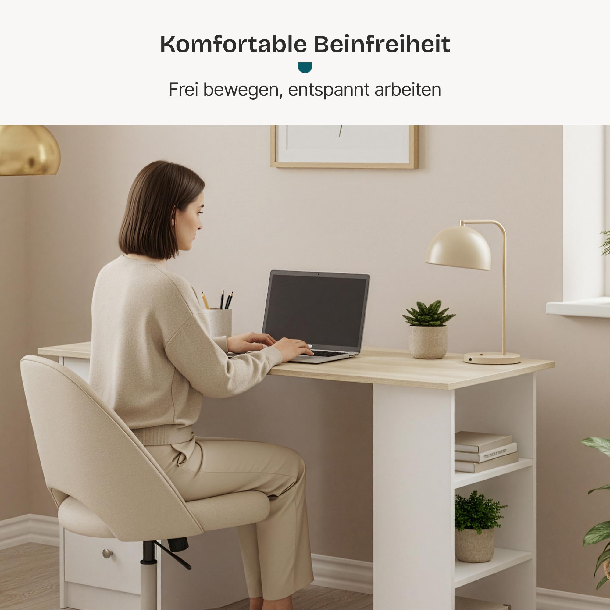 [en.casa] Schreibtisch Lemberg Computertisch 120 x 49 x 72 cm Bürotisch mit 3 Ablagefächern und 3 Schubladen Arbeitstisch Weiß/Eicheoptik