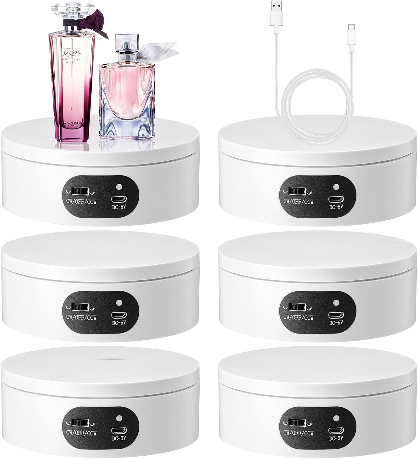 Turner Cup Rotating Display Stand for Epoxy Glitter Tumbler Display Turner 360 Degree Tumbler Spinner Display Automatic Spinning Rotating Platform Mute Photography Turntable for Art (White,6 Pcs) 6 White