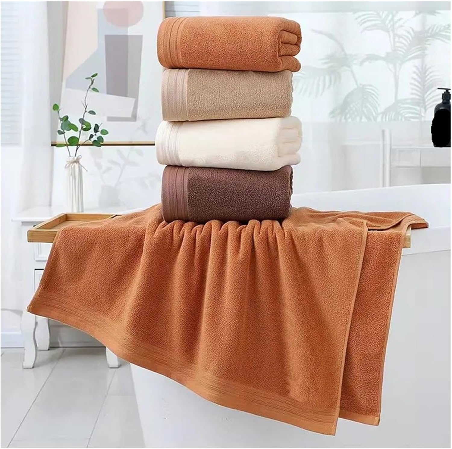 6pcs Cotton Towel Set Adult Face Bathroom Soft Absorbent Solid Color Hotel Spa Bath 70x140cm(Dark Brown)
