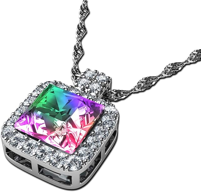 DEPHINI - Rainbow crystal necklace - Rainbow pendant with aurore boreale crystal - sterling silver jewellery for women - branded Crystal with cubic zirconia crystals around