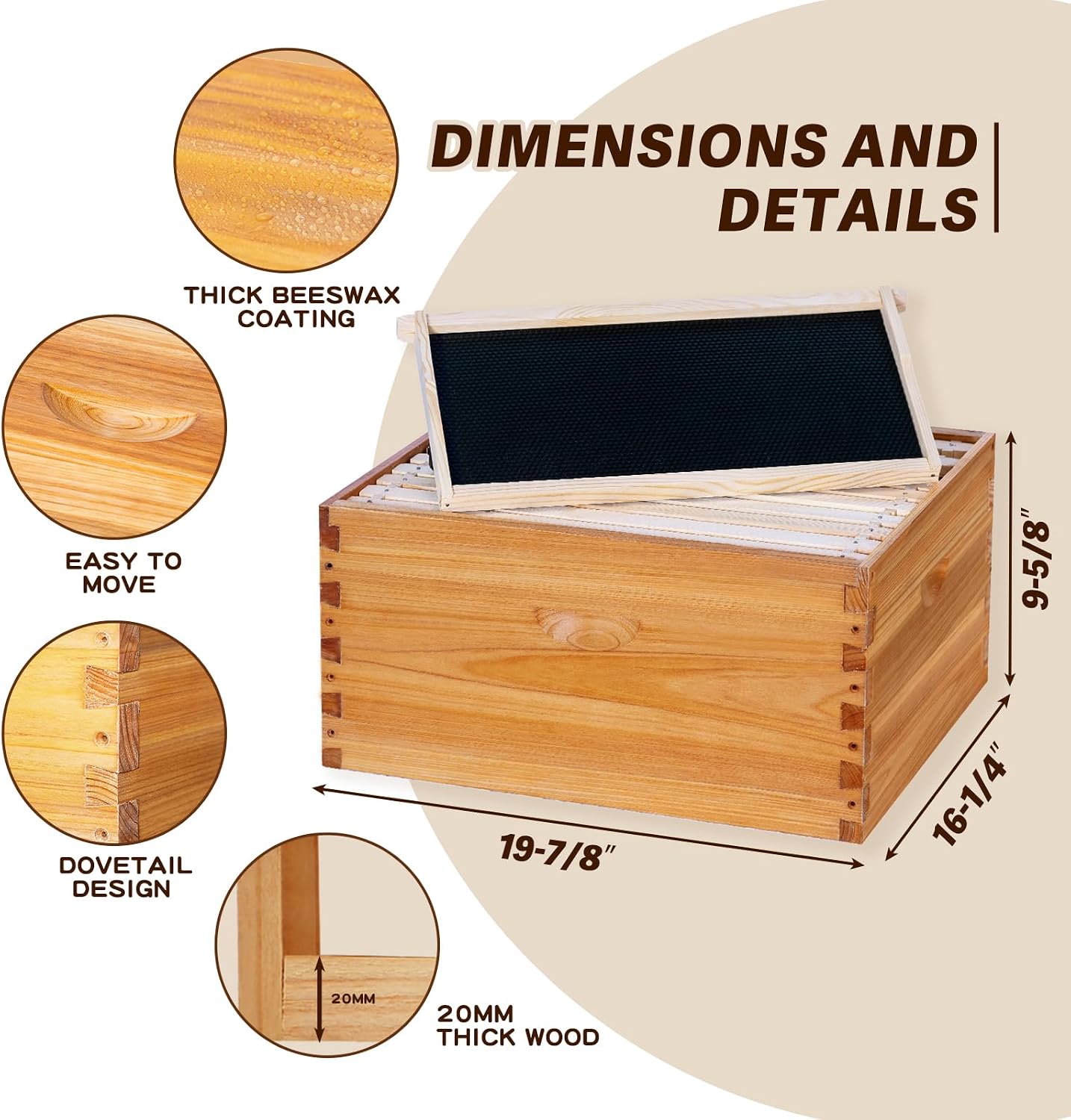 10-Frame Langstroth Bee Hive Complete Bee Hive Kit Beeswax Coated Include Beehive Frames and Waxed Foundation Sheets for Beekeeper (2 Deep Beehives Box & 1 Medium Box) thumbnail