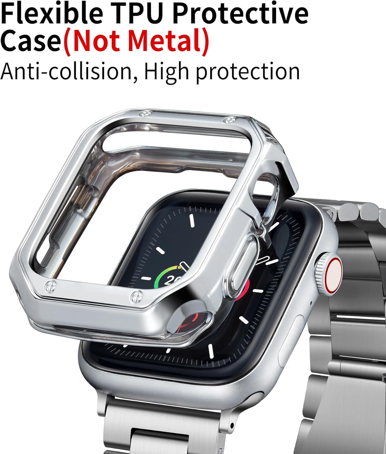 BINLUN Compatible with Apple Watch Band 49mm 46mm 45mm 44mm 42mm 41mm 40mm 38mm Stainless Steel Metal Watch Strap with TPU Watch Case Compatible with iWatch Series Ultra/11/10/9/8/7/SE2/SE/6/5/4/3/2/1
