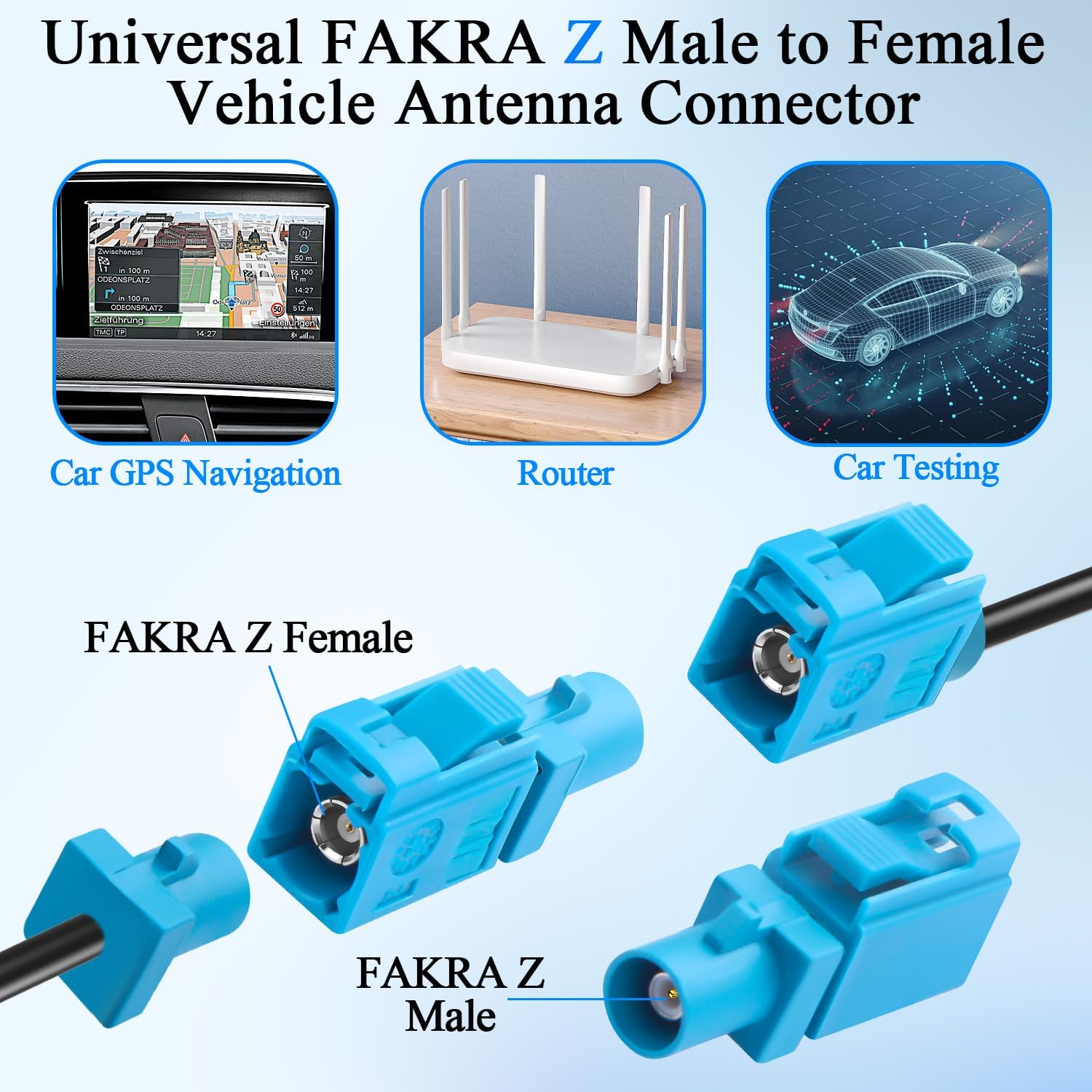 QIANRENON FAKRA Z Male to Female Vehicle RF Adapter Extender Universal FAKRA Plug to Socket Car Antenna Connector Converter Aqua Blue FAKRA Z, for GPS Satellite Broadcasting Vehicle Network,2Pcs