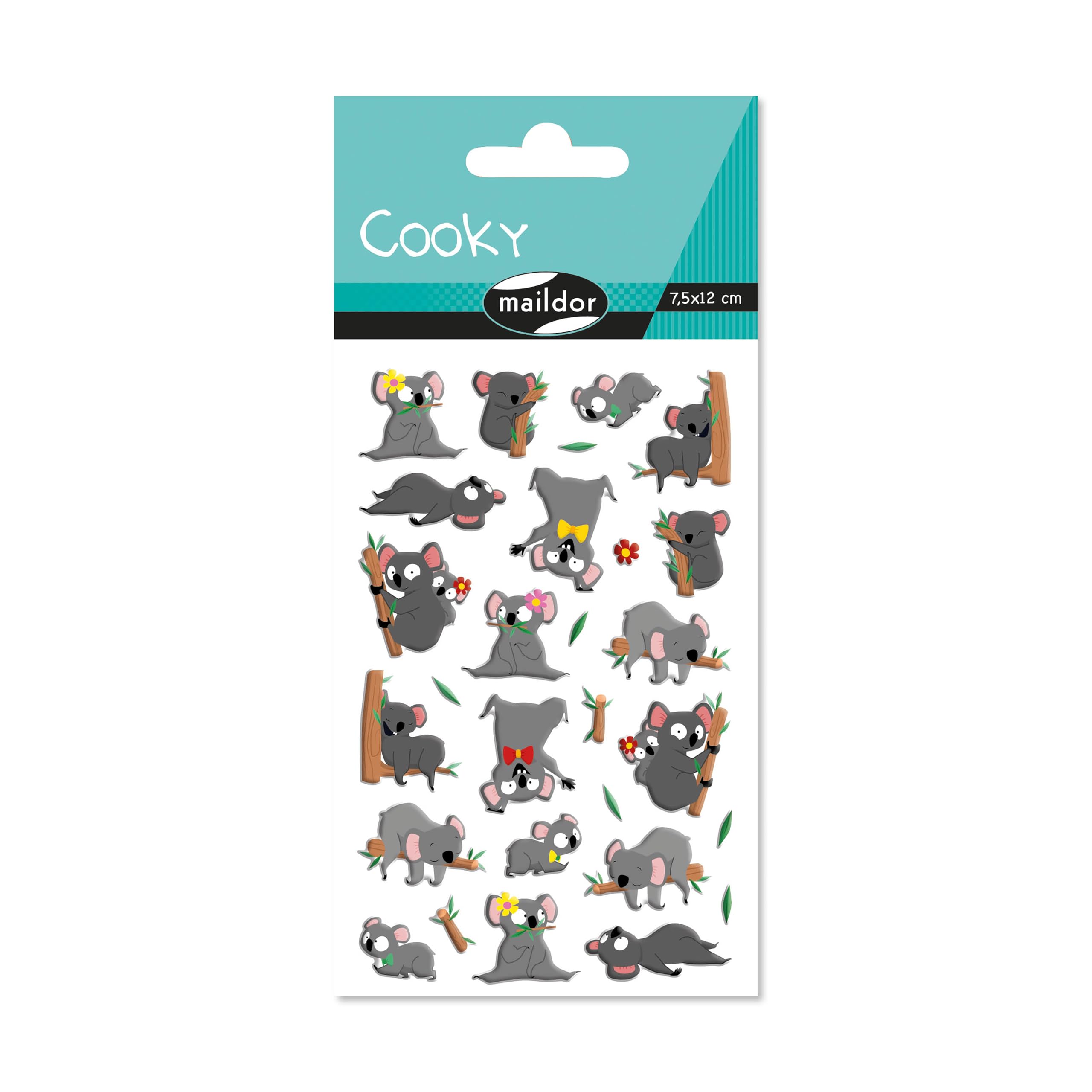 Maildor CY143Cpack, 3D Stickers Cooky, LOT of 10 Sheets 12x8 cm, 200 Stickers, Koalas Theme