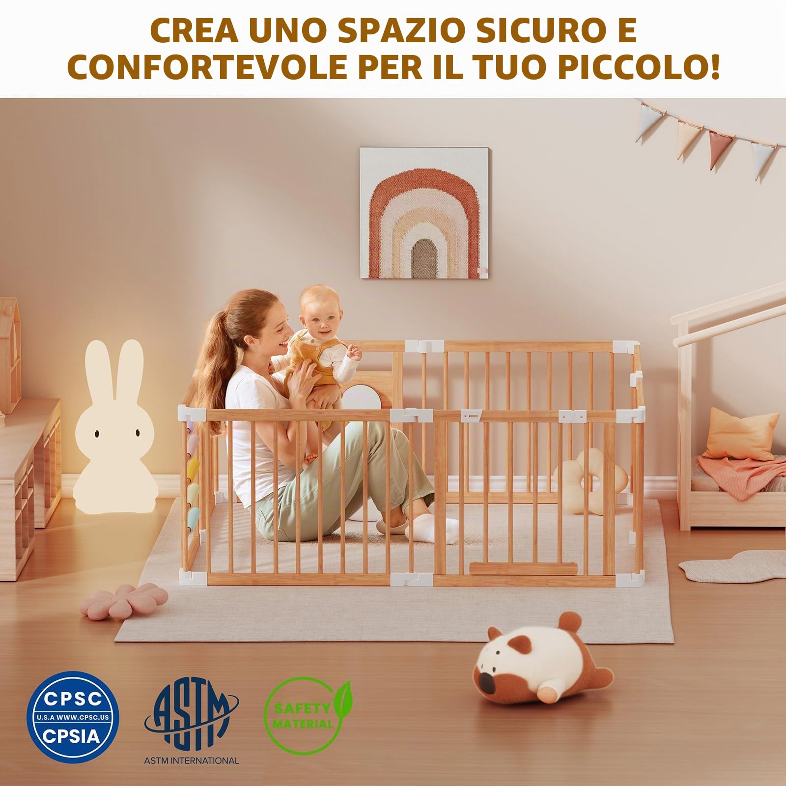 Box per bambini in legno, pieghevole, espandibile, regolabile, box per bambini piccoli, portatile, facile da montare, recinto in legno, area giochi in legno, box per bambini 177,8 x 177,8 x 61 cm