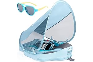 Mambobaby Non-Inflatable & Foldable Baby Pool Float with UPF 50+ Canopy for Infants 0-3 Months