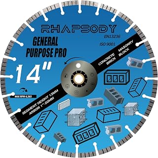 RHAPSODY 14 Inch Turbo Segmented Diamond Saw Blade for Concrete, Masonry, Brick, Block - Dry/Wet Cutting, 1"-20mm Arbor