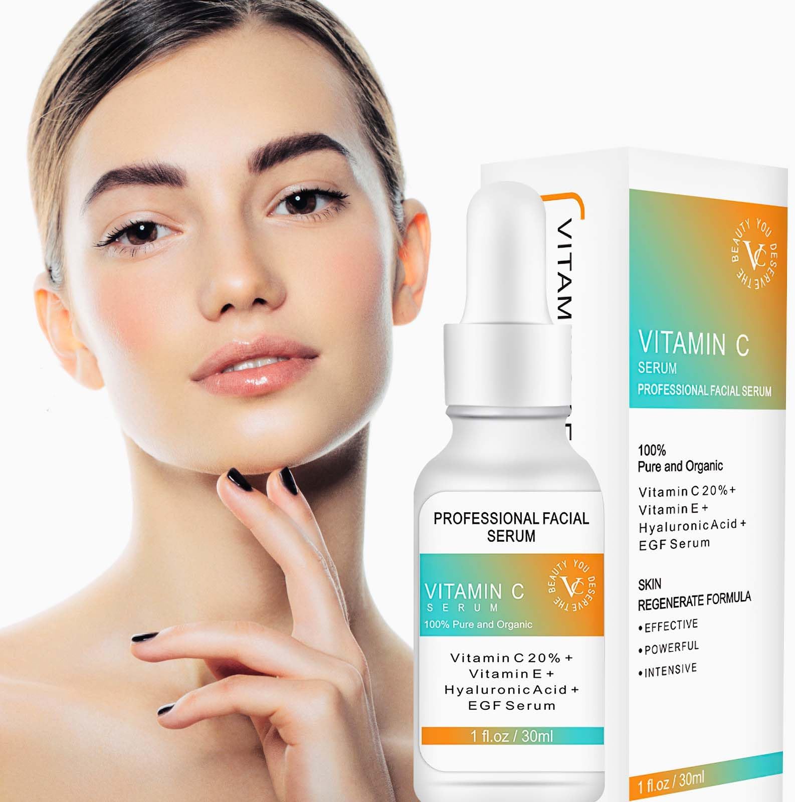 Vitamin C Facial Serum for Face, Antioxidant Facial Serum, with Vitamin C, Hyaluronic Acid, Vitamin E, Brightening, Antioxidizing, Moisturizing, Brightening, Firming and Soothing skin(30 ML)