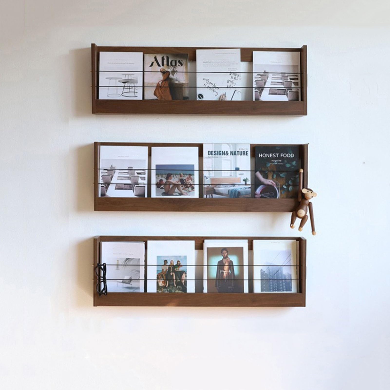 Generisch Rustikaler Zeitschriftenständer aus Holz zur Wandmontage, Wanddekoration, Bücherregal, Aktenablage, Aufbewahrungsständer für Eingangsbereich, Wohnzimmer, Wartezimmer, Kinderzimmer, Büro