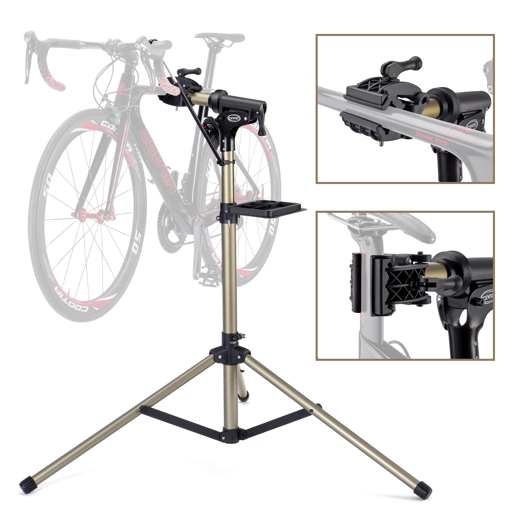 Support D'atelier Vélo CXWXC RS-100 - Portable, Hauteur Réglable (30-60") - Champagne