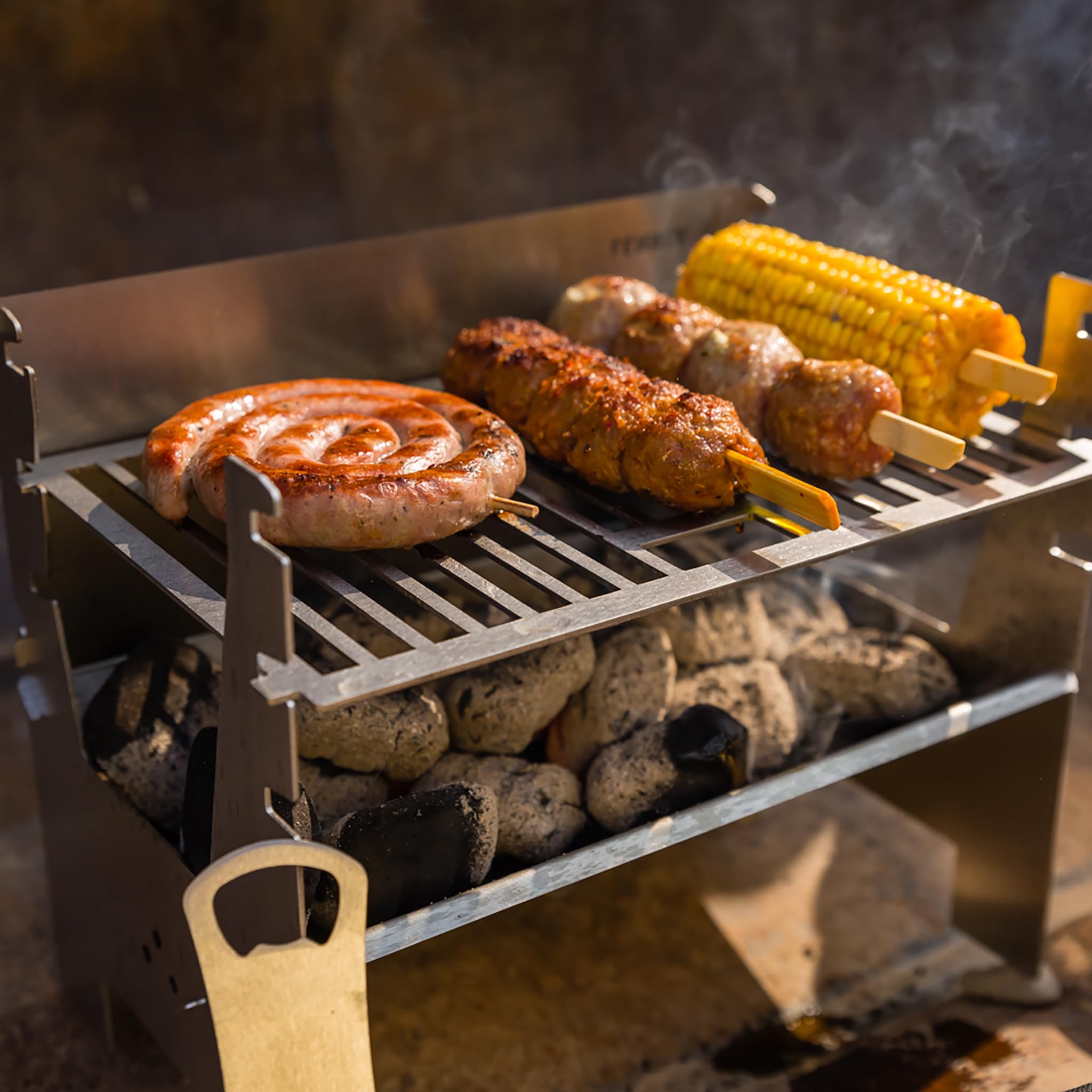 FENNEK LIGHT - Barbacoa desmontable de carbón - Diseño compacto de acero inoxidable - Ideal para acampar, autocaravanas, el jardín y el aire libre