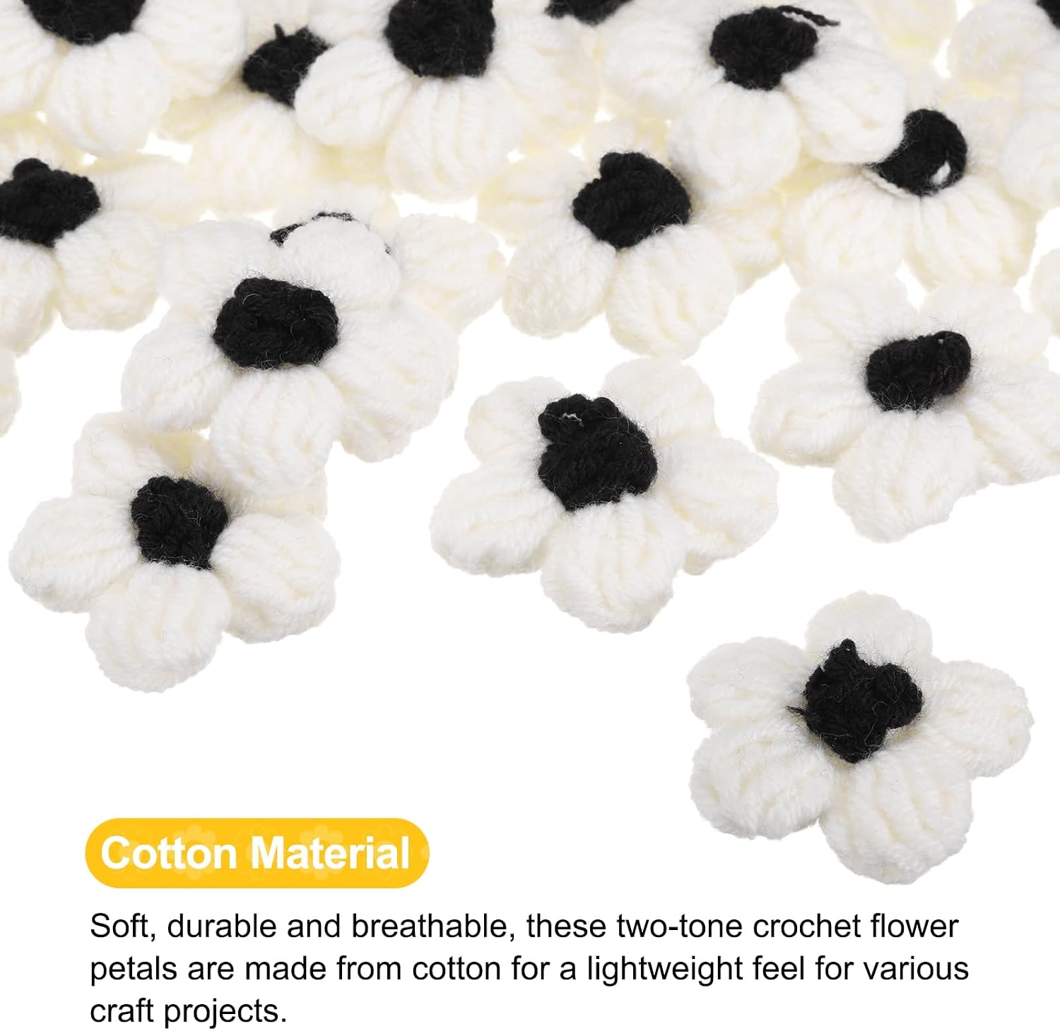 uxcell 50pcs Flower Sew on Patches, Crochet Floral Petals Handmade Crochet Flowers Appliques Embellishments for DIY Hair Clothes Party Craft, White and Black image 4