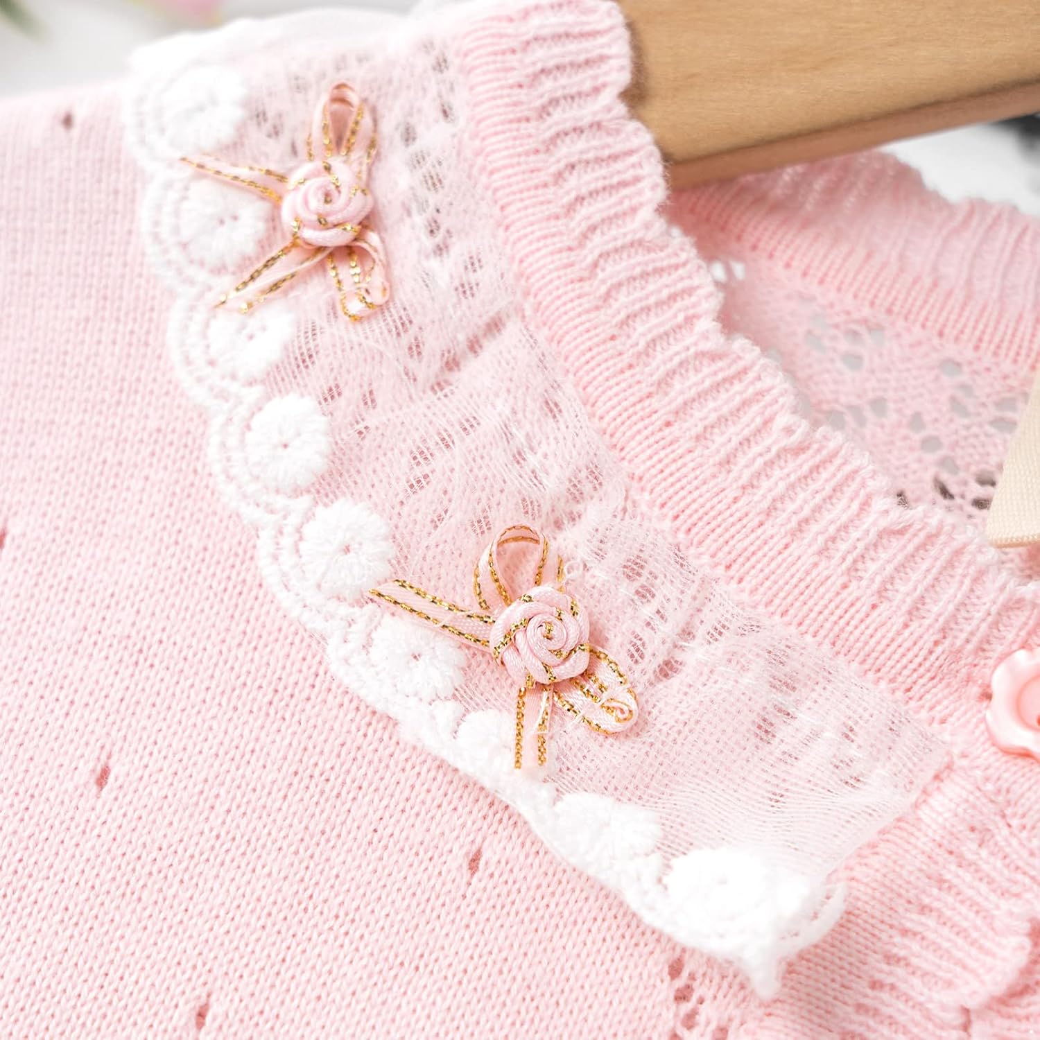 Toddler Kids Flower Girls Long Sleeve Wedding Shrug Knitwear One Button Lace Trim Bolero Cardigan