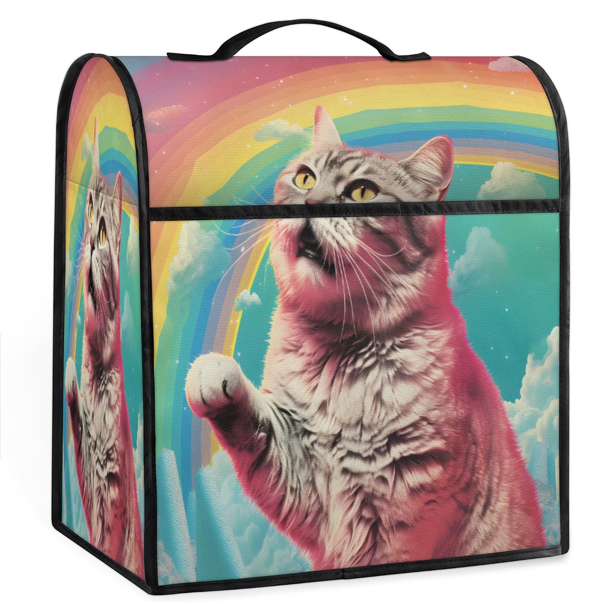 Coffee Maker Cover Funny Rainbow Cat Kitchen Appliance Covers Small Appliance Covers Blender Cover Juicer Cover Dust Covers for Kitchen Appliances with Top Handle and Pockets,Washable,C189