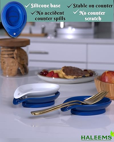 Miniatura 6 de Juego de 2 soportes de cuchara de cerámica para encimera de estufa de 6 pulgadas base de silicona antitambaleamiento soporte de cuchara para estufa