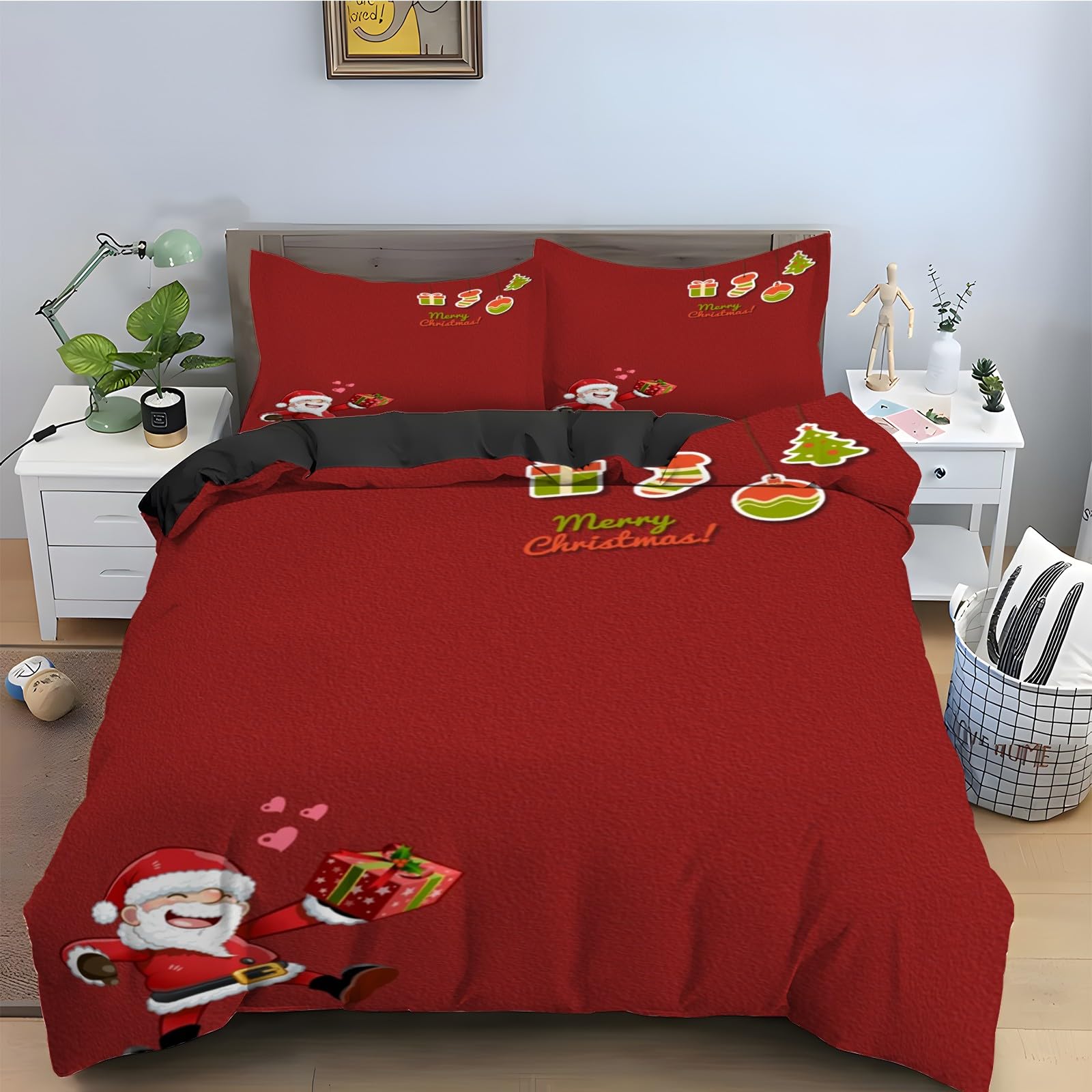 Parure de lit ambiance de Noël 3 pièces en microfibre premium douce 240x260 cm