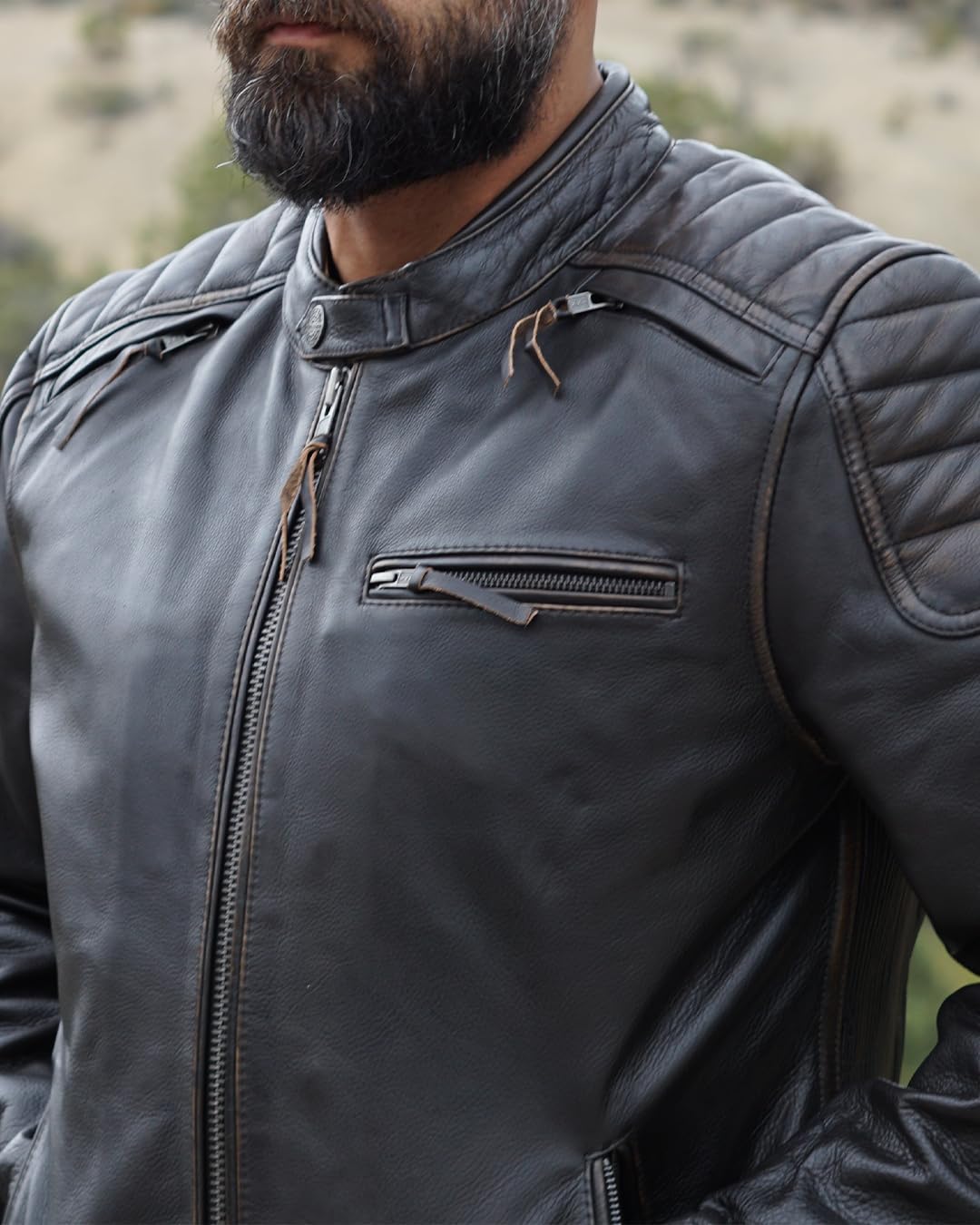 First Mfg Co - Crusader - Men's Motorcycle Biker Riding Brown Beige Leather Jacket Action Back Armor Pockets Vented - Image 8