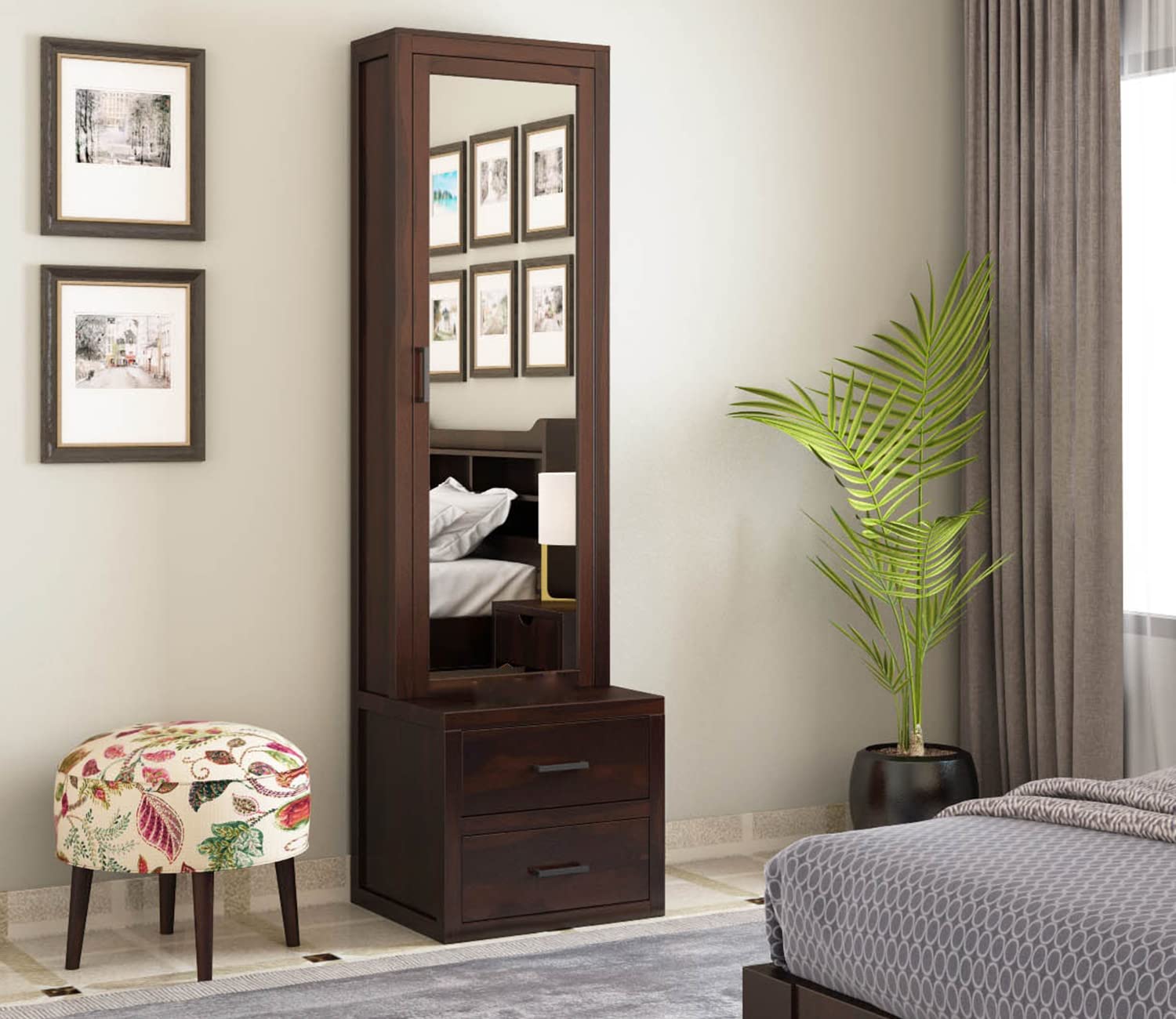 Wood Dressing Table with Mirror and Storage, Dressing Table Bedroom Furniture, Dressing with Drawer and Shelve, Makeup Vanity Dressing Table, Wooden Dressing Table,Walnut Finish-image-41