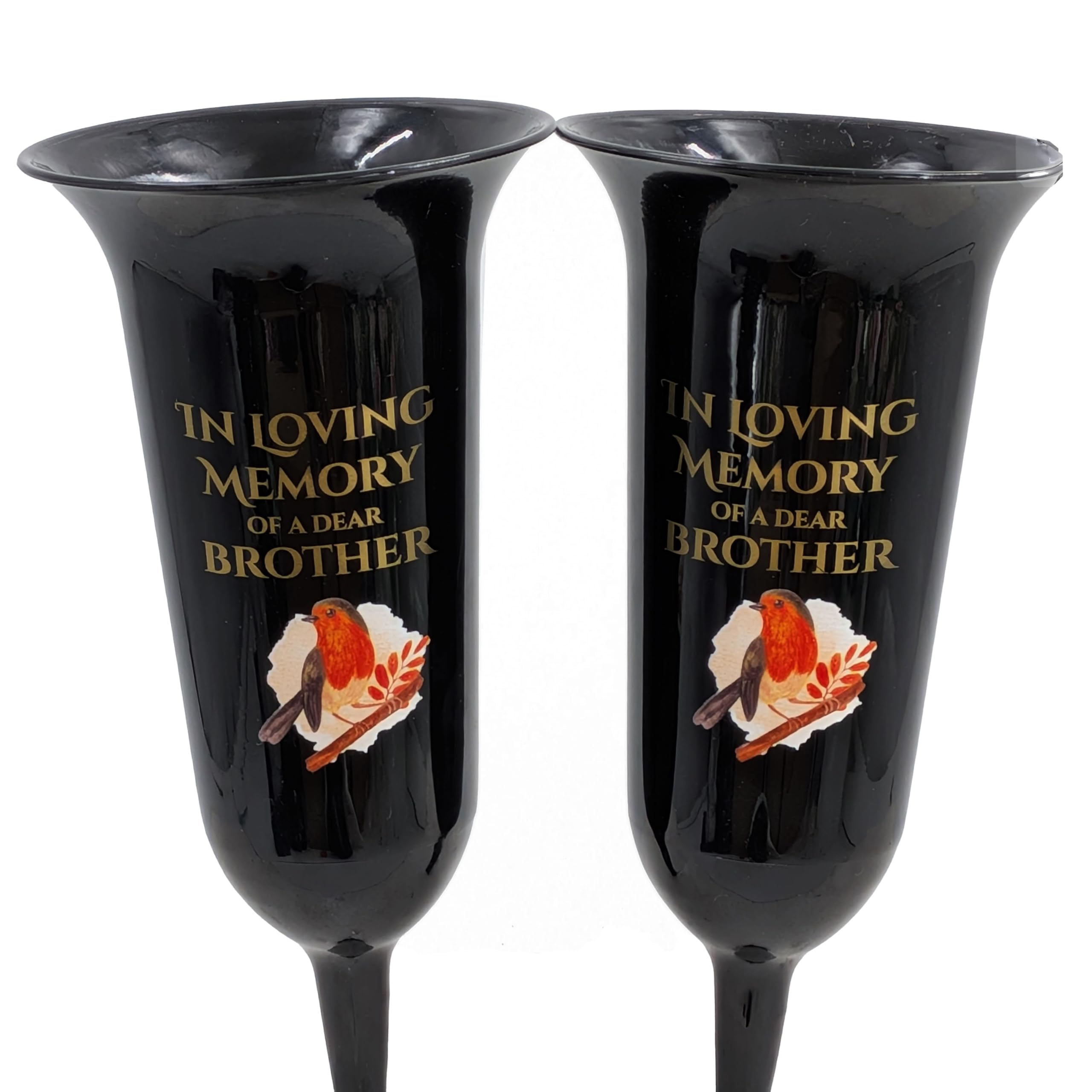 Set of 2 In Loving Memory Brother Robin Memorial Grave Flower Vases Spike