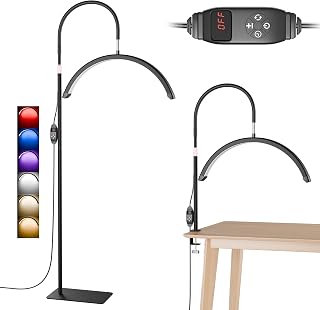 6in1 Colors Half Moon LED Desk/Floor Lamp, 3000LM 48W Bright Eyelash Light, Includes Desktop Clip & Stand Mount for Eyelash Extensions, Skincare, Tattoo, Nail Art, Beauty, Salon Use(Black)