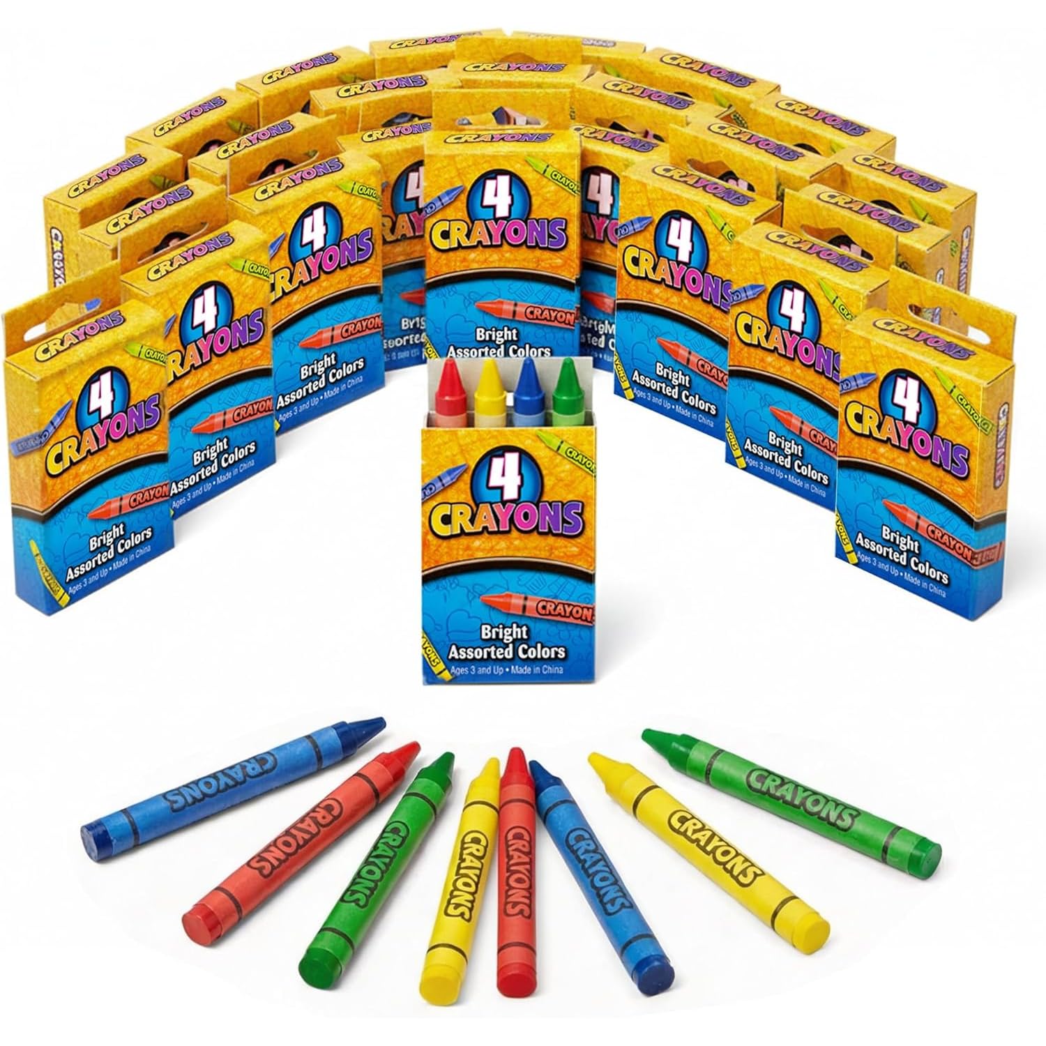 Bedwina Crayones a granel – 576 colores de primera calidad – 144 paquetes de 4, ideal para niños, niños, fiestas, restaurantes y rellenos de calcetines
