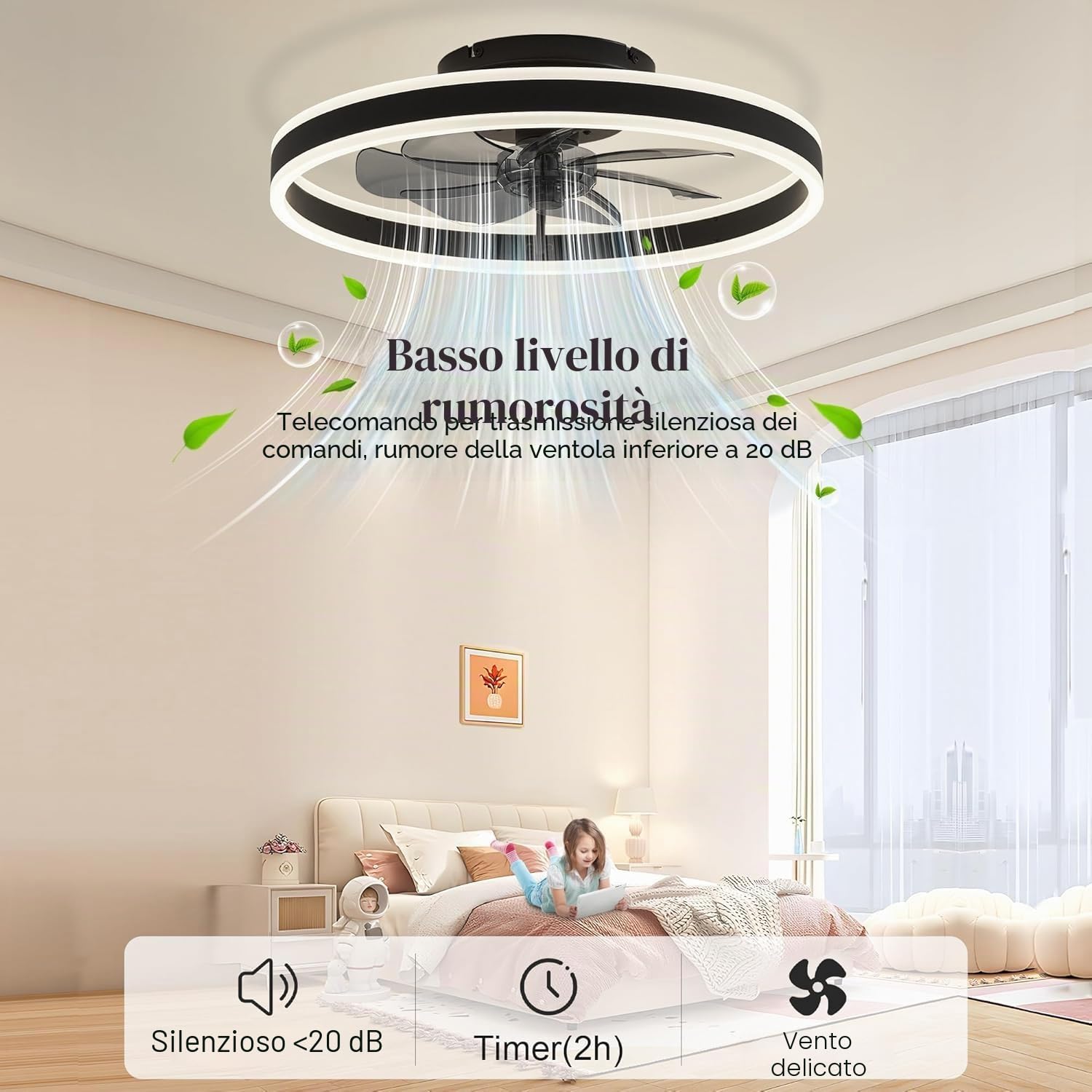 Reversibile Ventilatore da Soffitto LED 50CM Dimmerabile Ventilatore a Soffitto con Luce 3 Colori 6 Velocità Silenzioso Lampadario