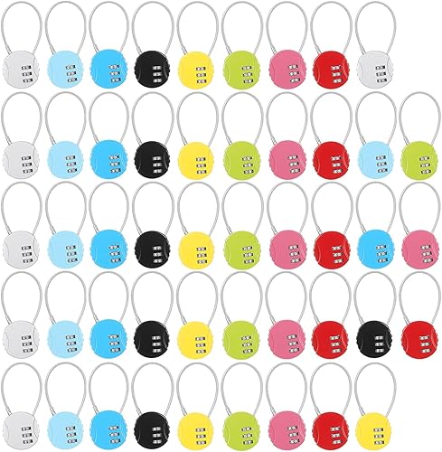 Miniatura 12 de Moxweyeni Paquete de 8 candados de combinación de 3 dígitos pequeños combinados para equipaje, candado de cable para exteriores, impermeable, Multi