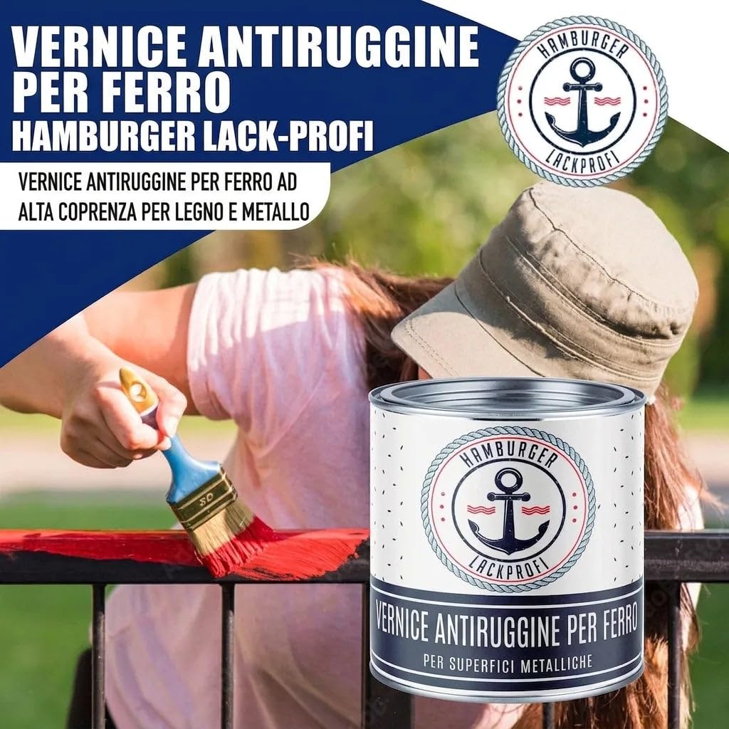 vernice antiruggine 3 in 1 satinato lilla blu RAL 4005 Viola vernice antiruggine 3 in 1 Primer, protezione dalla ruggine e finitura in un unico prodotto per ferro (10 L) Hamburger Lack-Profi